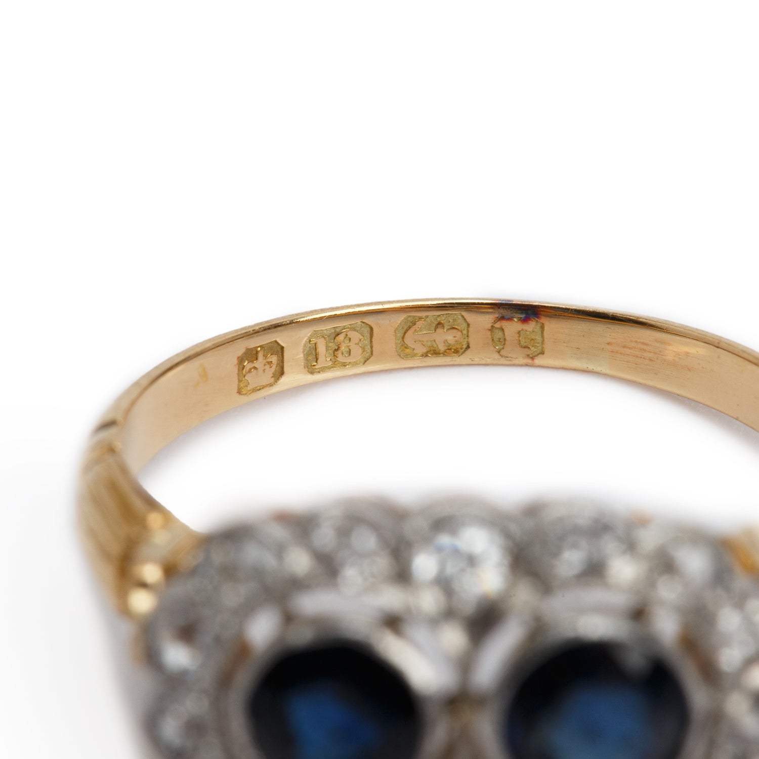 Antique 18k Yellow Gold Sapphire & Diamond Ring, Size 6.25
