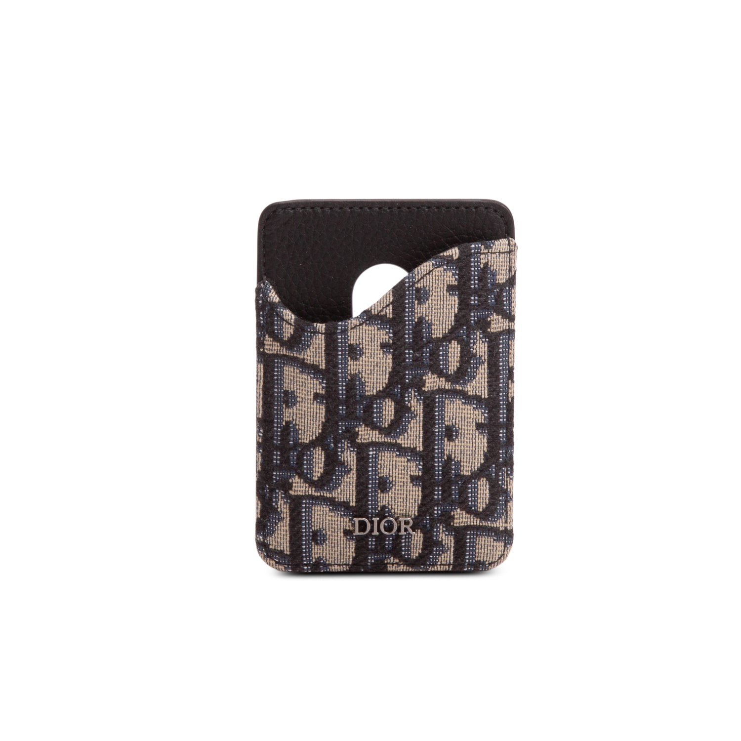 Christian Dior 2024 Blue Oblique Jacquard Grained Calfskin Saddle Magnetic Card Holder w/ Box
