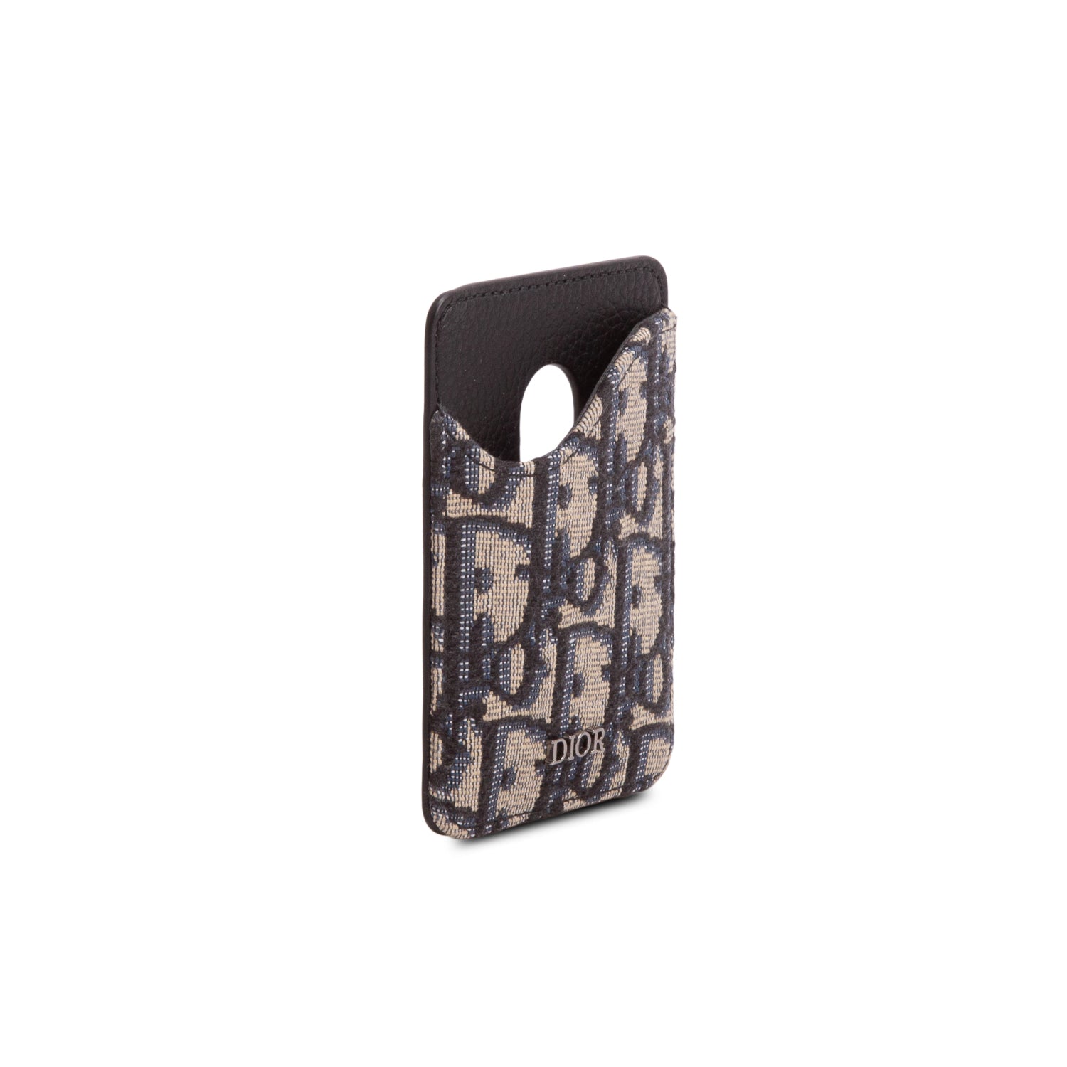 Christian Dior 2024 Blue Oblique Jacquard Grained Calfskin Saddle Magnetic Card Holder w/ Box
