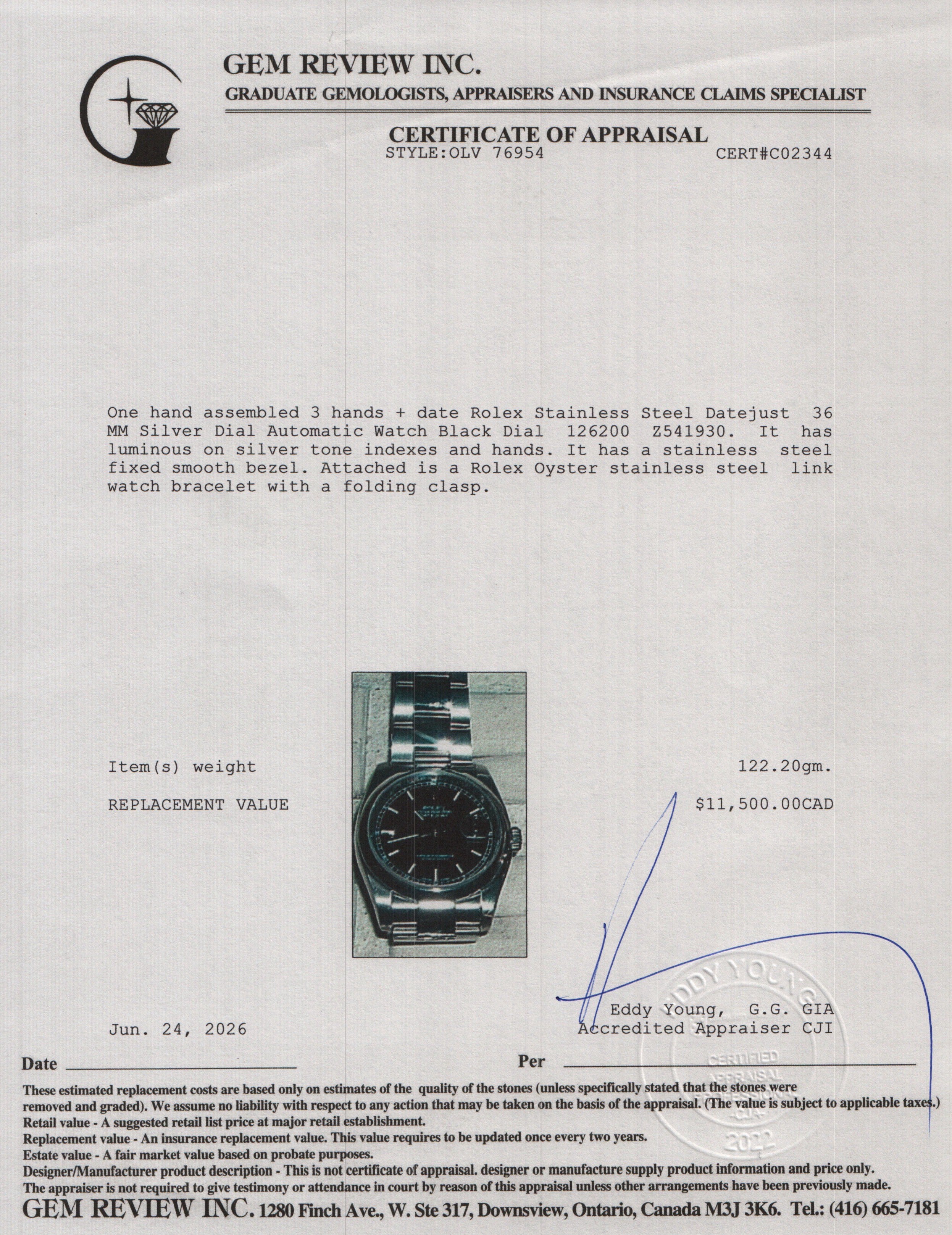 Rolex Stainless Steel Datejust 36 MM Silver Dial Automatic Watch Black Roulette Dial 126200