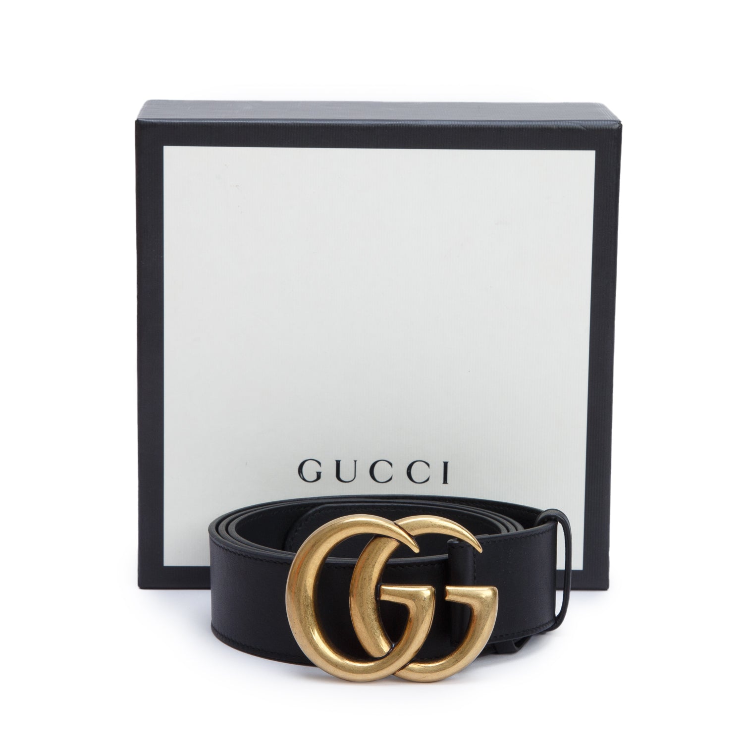 Gucci Black GG Marmont Wide Leather Belt 105 42 w/ Box