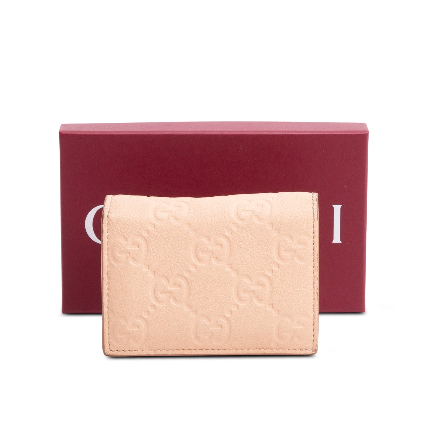 Gucci Pink Grainy Leather GG Emblem Small Wallet w/ Box