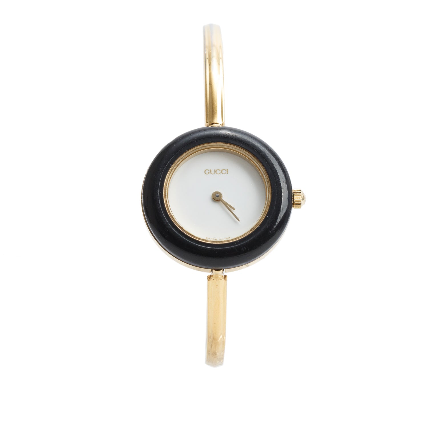 Gucci Gold Plated Stainless Steel 1100 Series 26 MM Watch White Dial w/ Box & 12 Multicolour Bezels