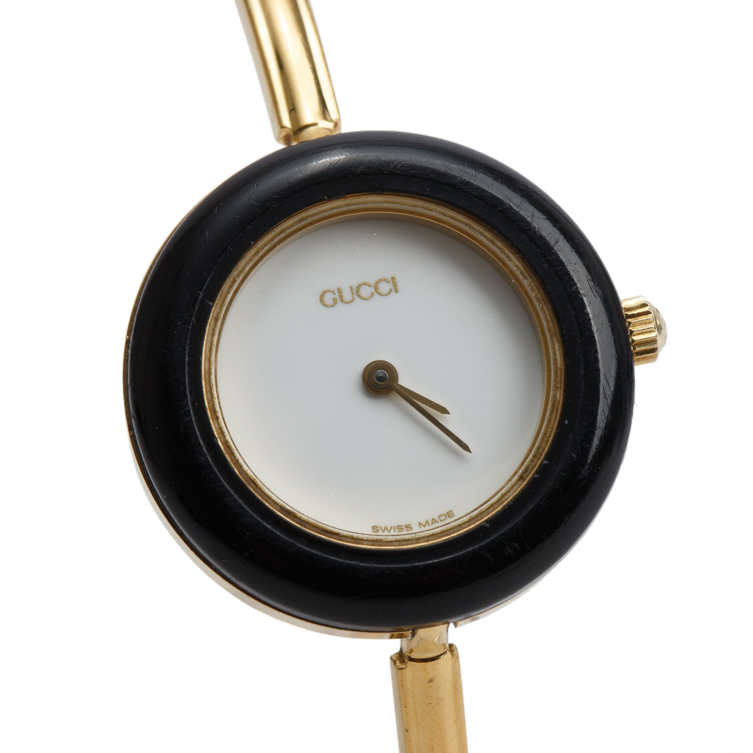 Gucci Gold Plated Stainless Steel 1100 Series 26 MM Watch White Dial w/ Box & 12 Multicolour Bezels