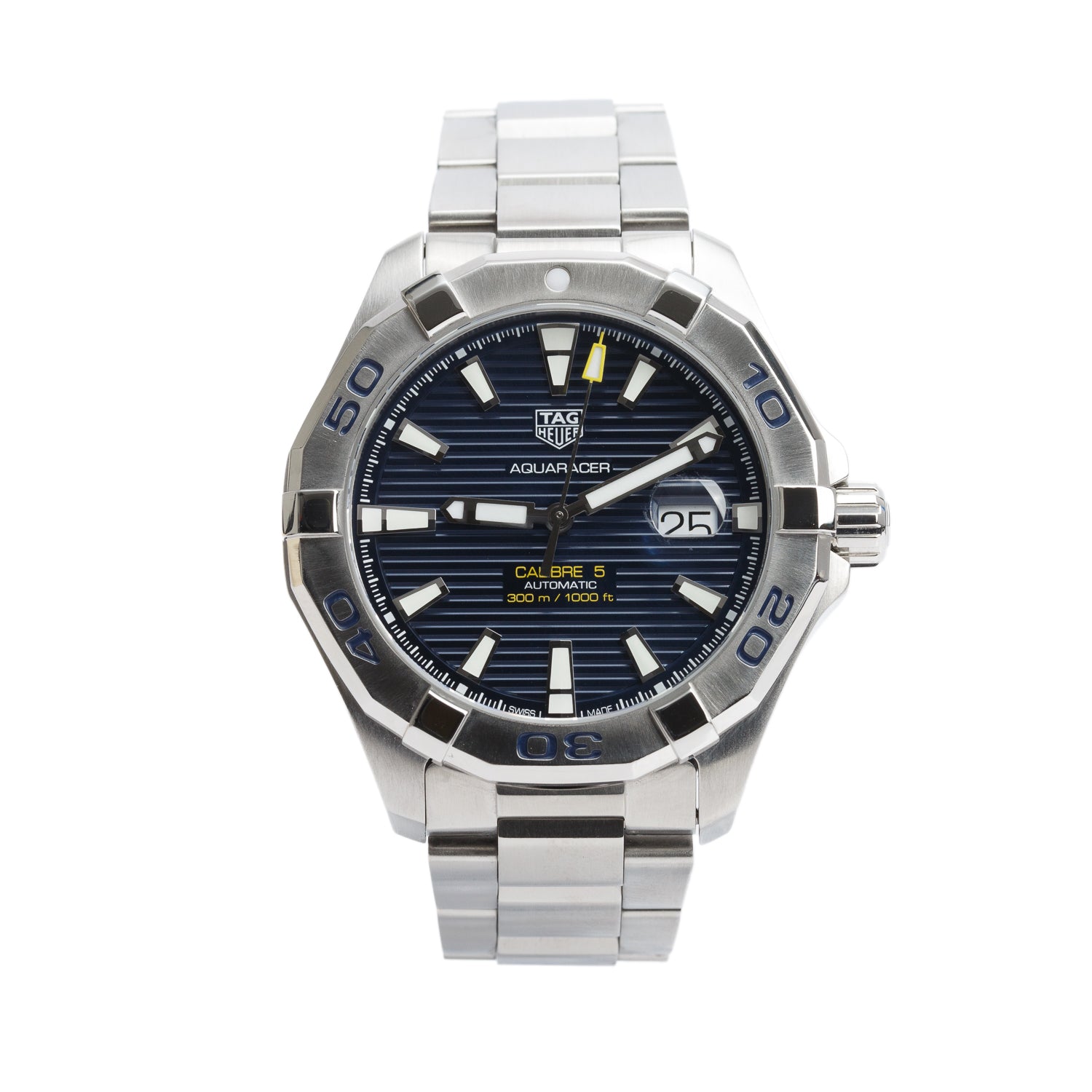 Tag Heuer Stainless Steel Aquaracer 43 MM Automatic Watch Blue Dial WAY2012 w/ Box & Papers