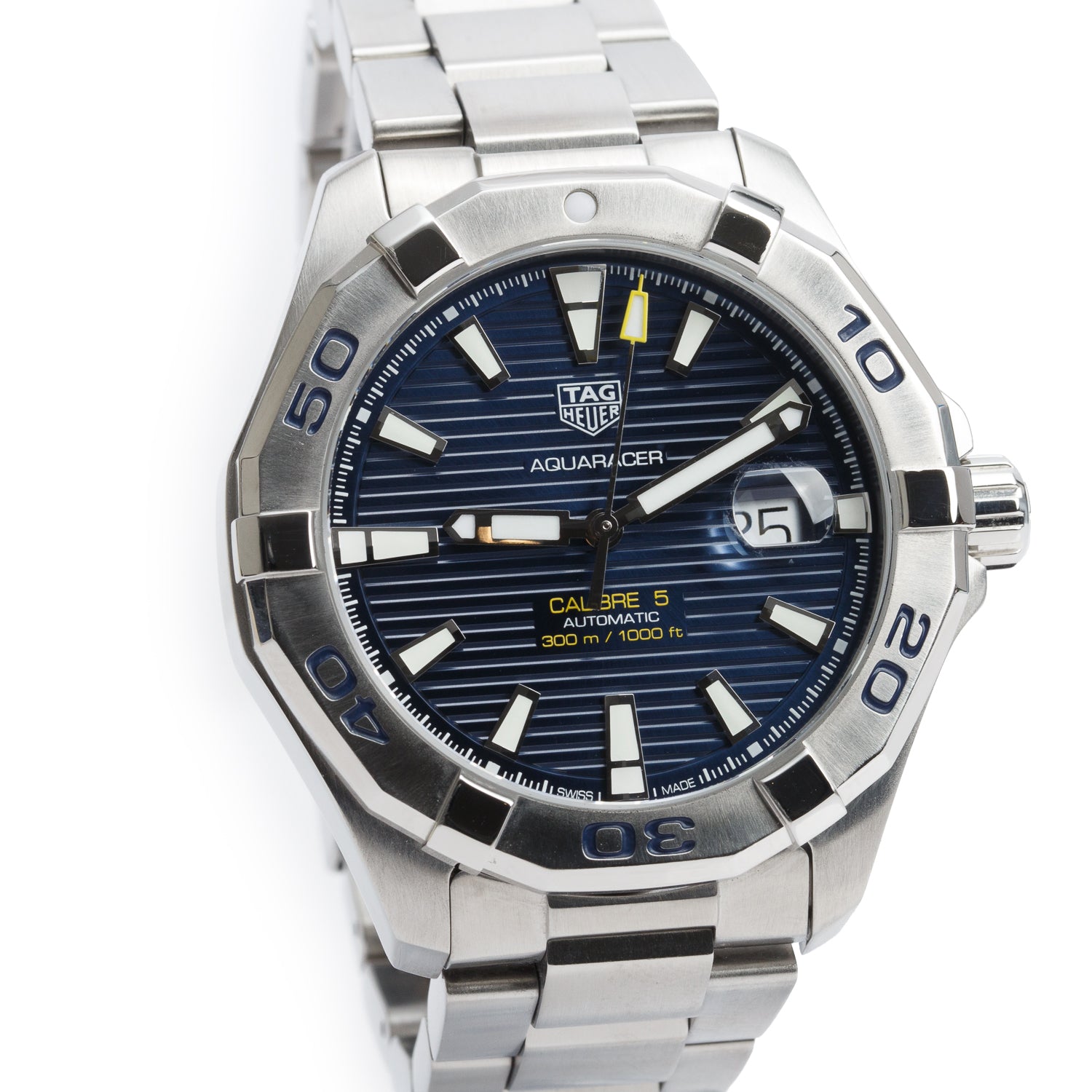 Tag Heuer Stainless Steel Aquaracer 43 MM Automatic Watch Blue Dial WAY2012 w/ Box & Papers