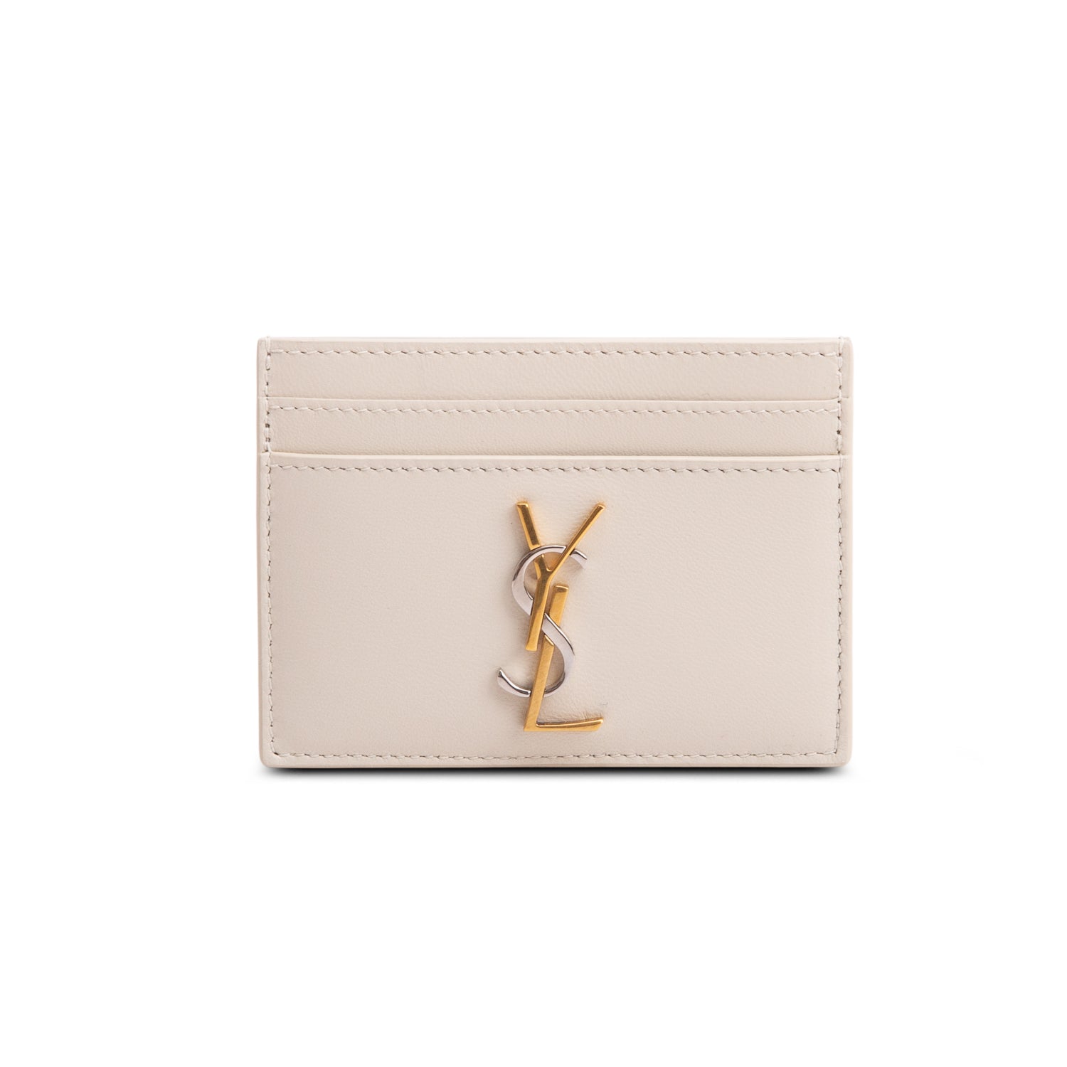 Saint Laurent 2023 Grey Smooth Leather Cassandre Card Case w/ Box