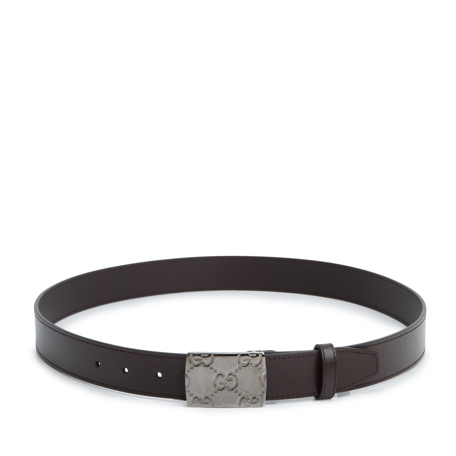 Gucci Brown Plutone Calfskin Plaque GG 30mm Belt 90 36