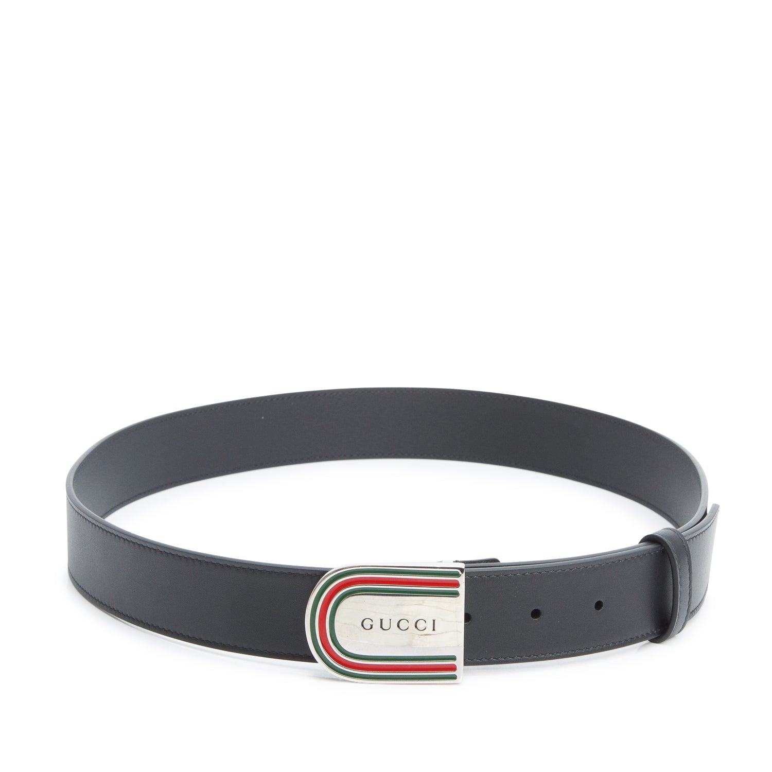 Gucci Black Moon Calfskin Round Plaque 35mm Belt 90 36