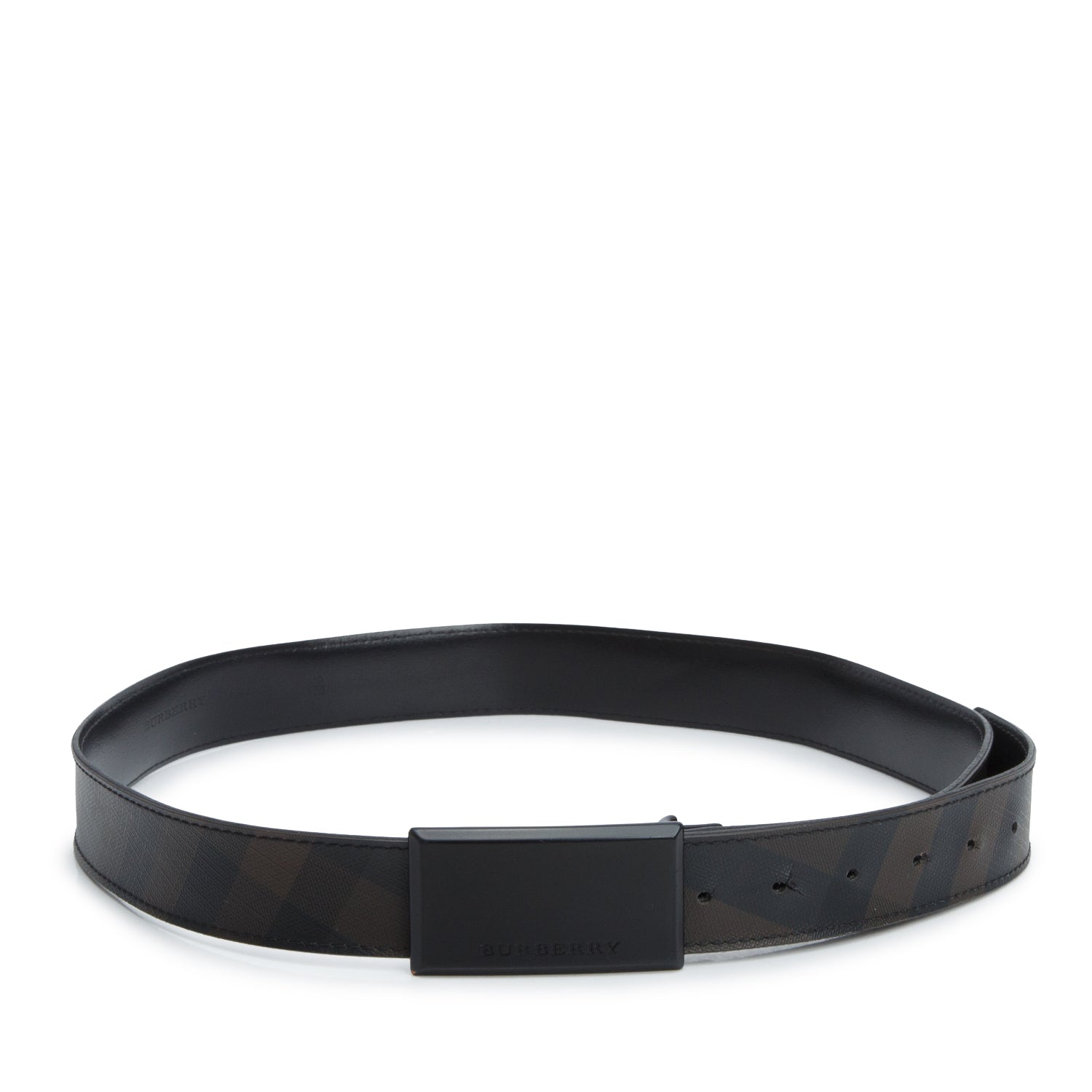 Burberry Brown Check Square Plaque Canvas Belt 100 40