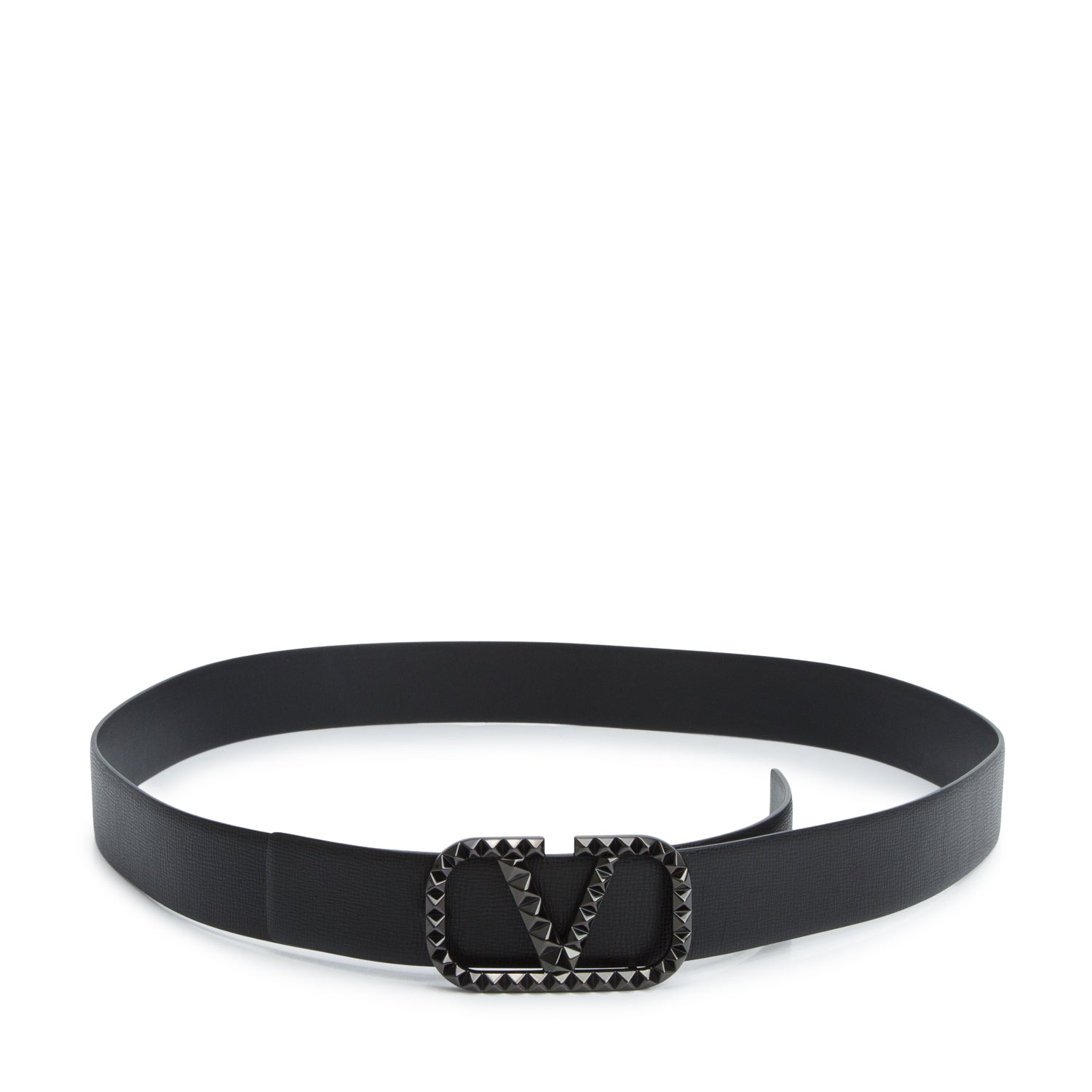 Valentino Black Leather Rockstud VLogo Belt 105 42