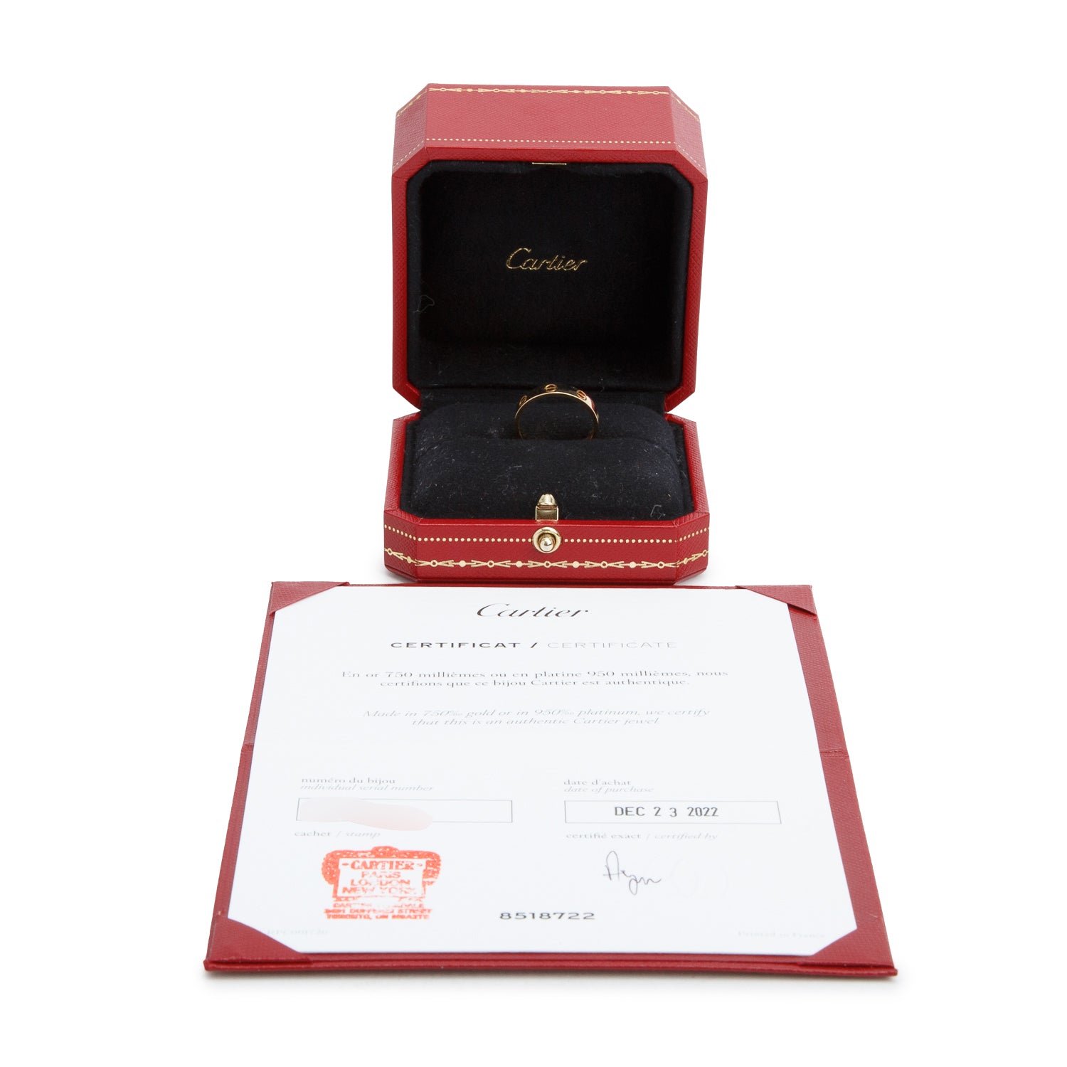 Cartier 2022 18k Yellow Gold 3.6 mm Love Wedding Band Ring, Size 55 7.25 w/ Box & Certificate