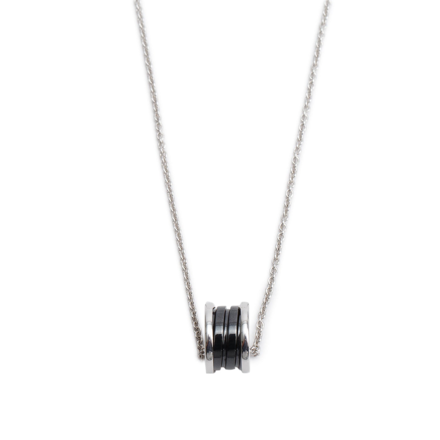 BVLGARI Sterling Silver Save & Black Ceramic The Children Pendant Necklace