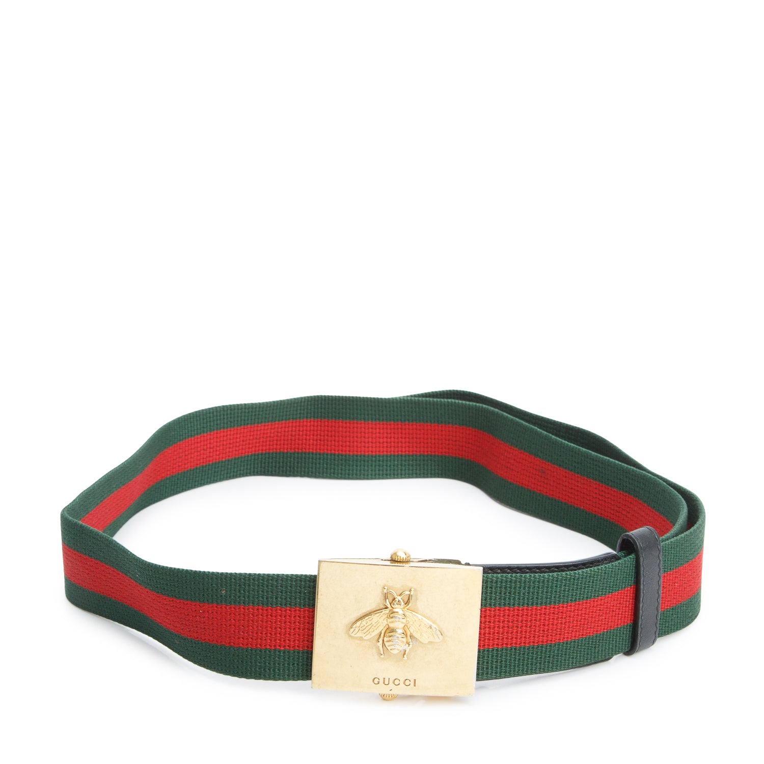 Gucci Green & Red Web Canvas Square Buckle Belt 75 30