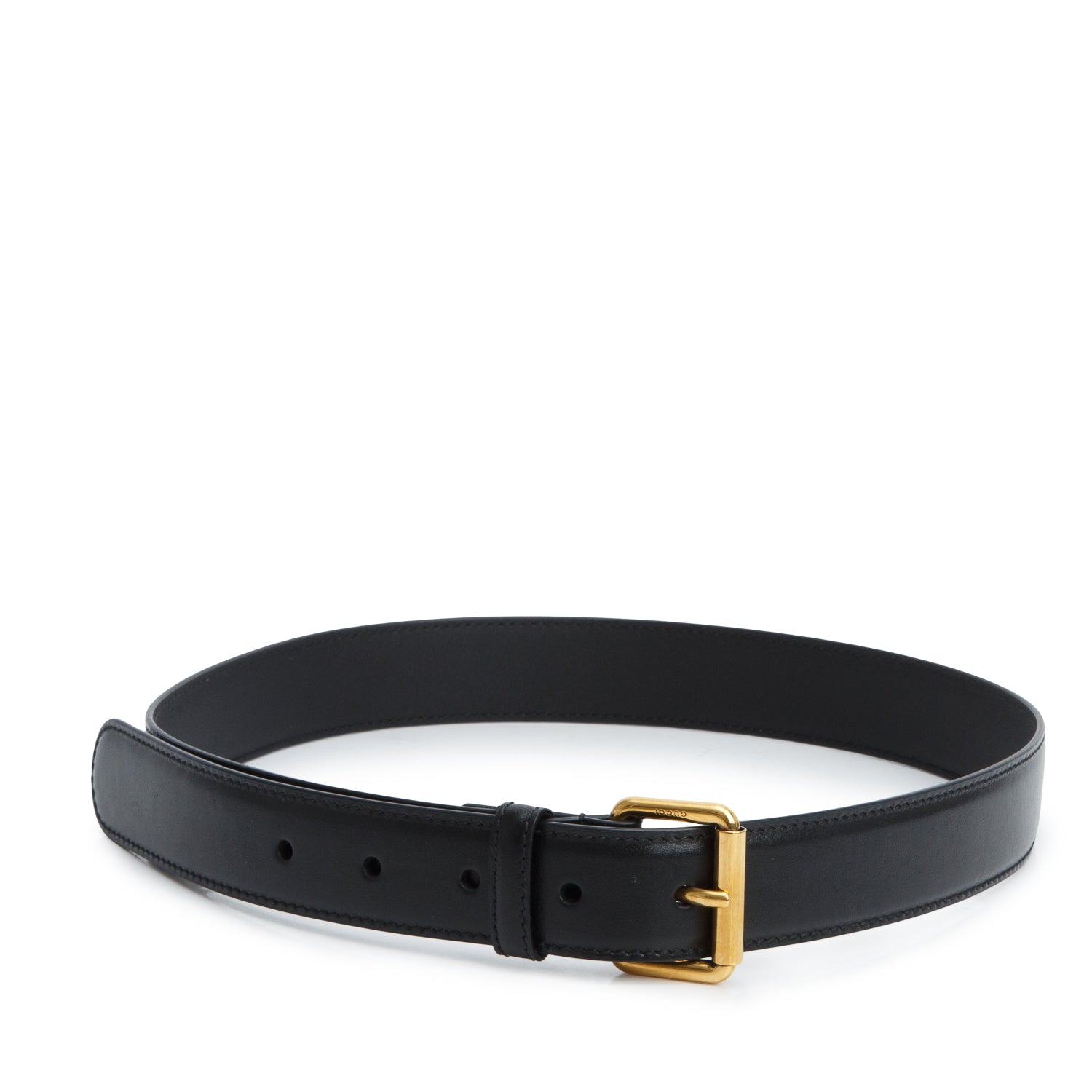 Gucci Black Calfskin Leather Square Buckle Belt 75 30