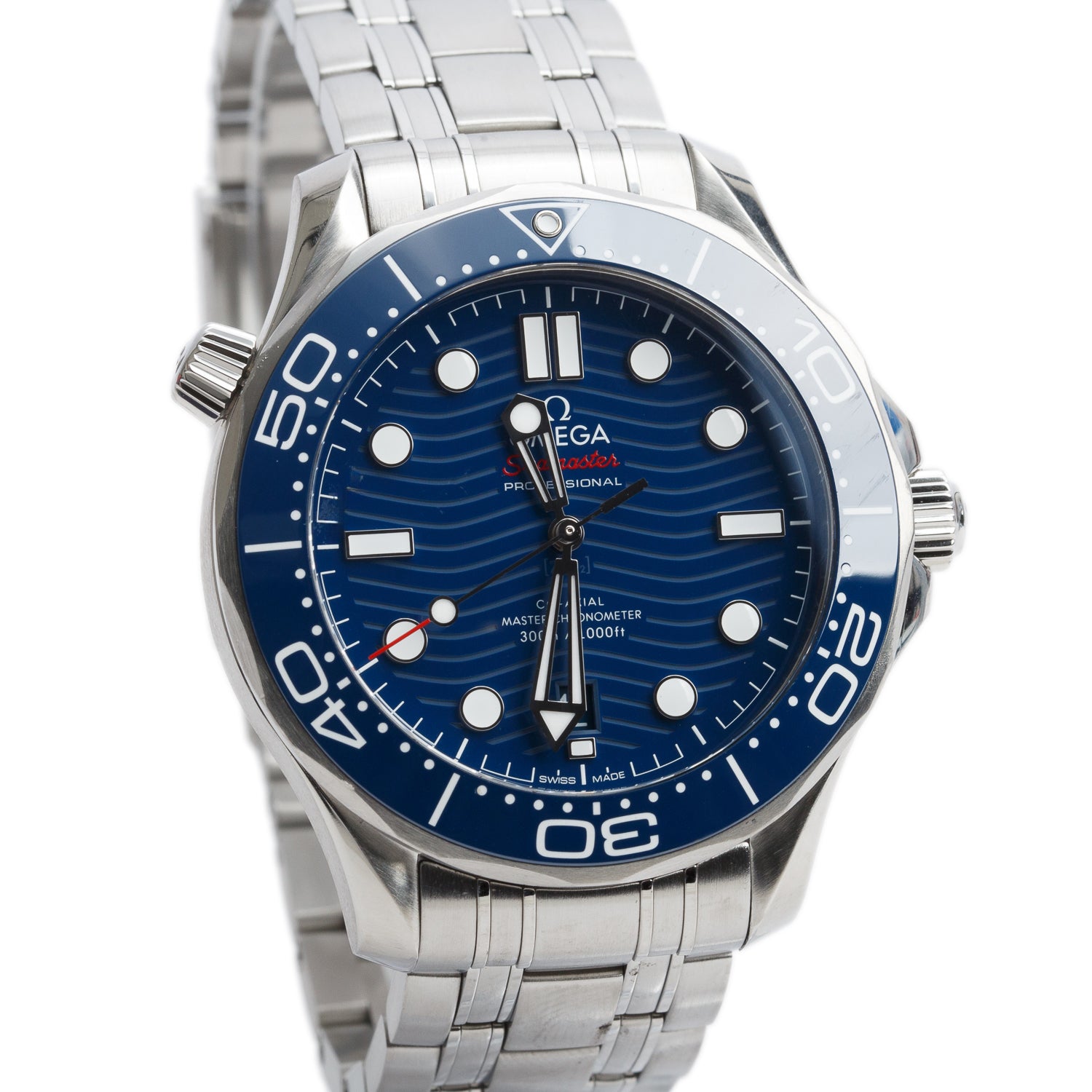 Omega 2021 Stainless Steel Seamaster Diver 300M Co-Axial Master Chronometer 42 MM Automatic Watch Blue Dial w/ Box, Papers & Extra Strap