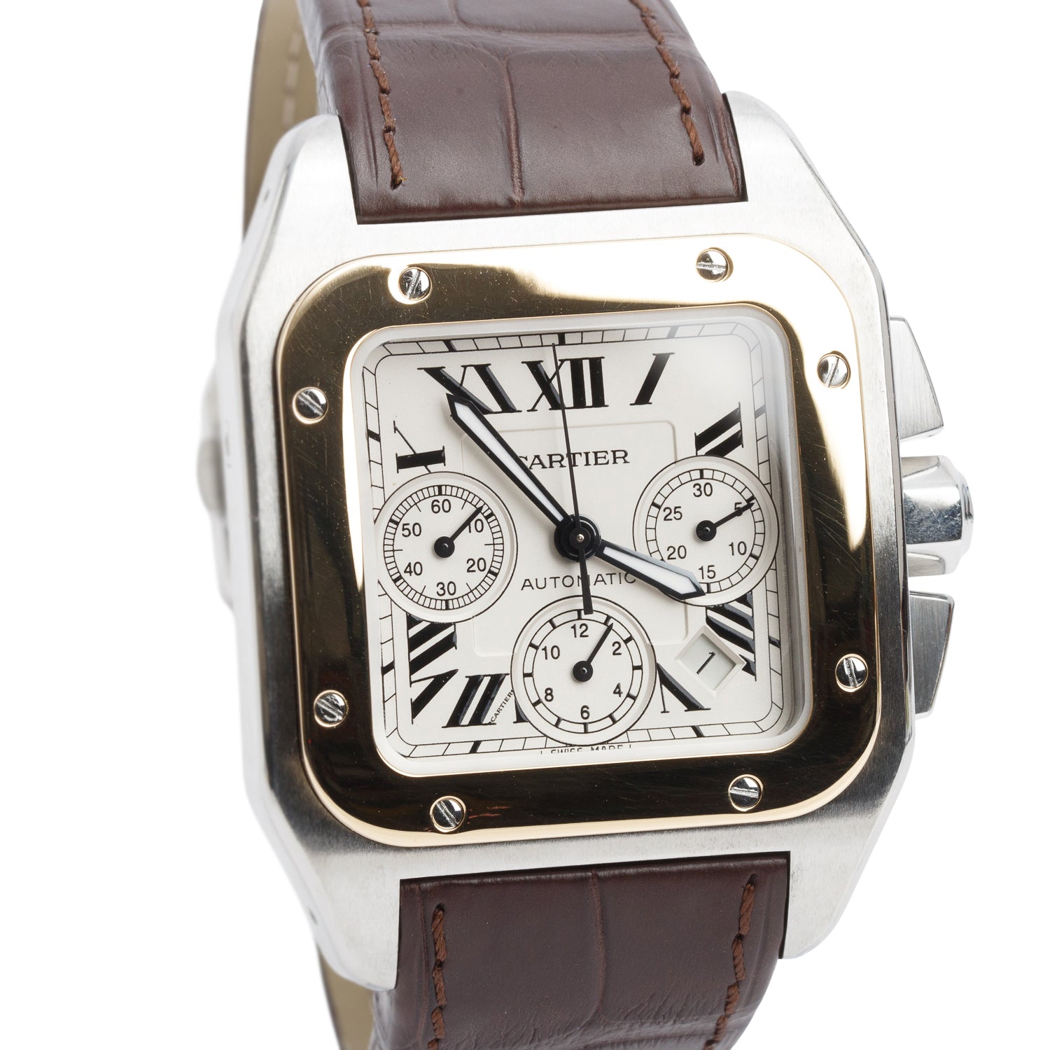 Cartier Stainless Steel & 18k Yellow Gold Santos 100 XL Automatic Chronograph Watch 2740 w/ Box & Papers