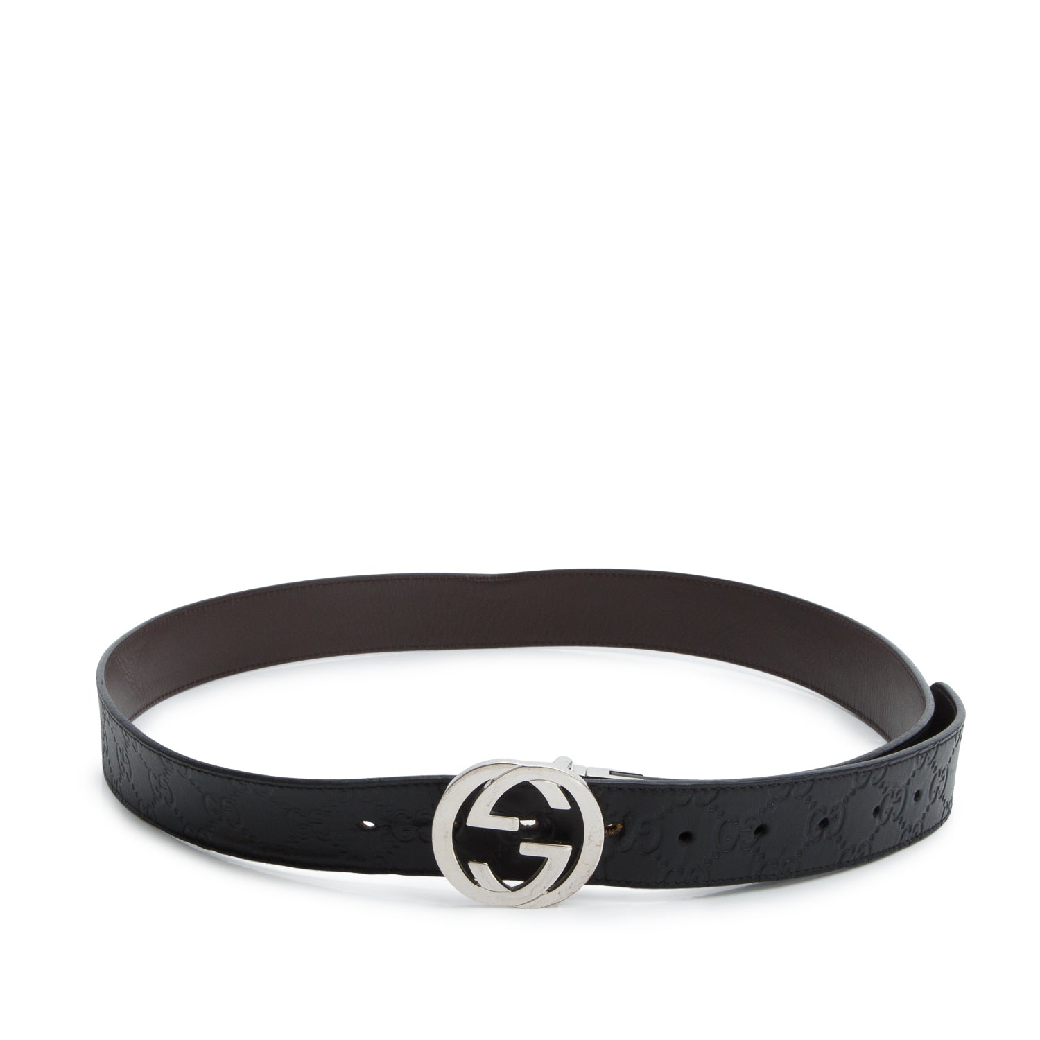 Gucci Brown/Black Signature Leather Interlocking G Reversible Belt, 110 40