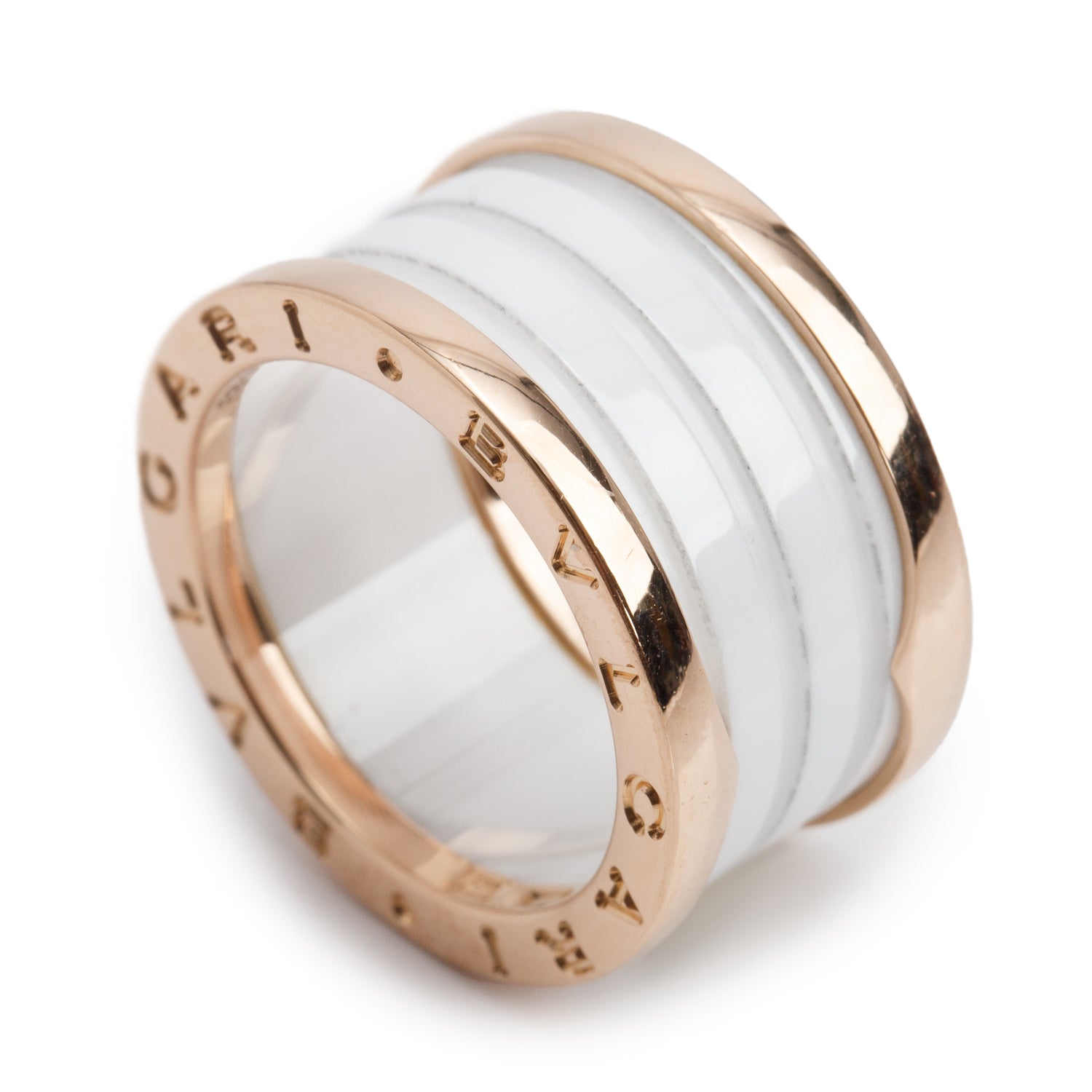 BVLGARI 18k Rose Gold White Ceramic B.Zero1 Four-Band Ring, Size 54 6.5