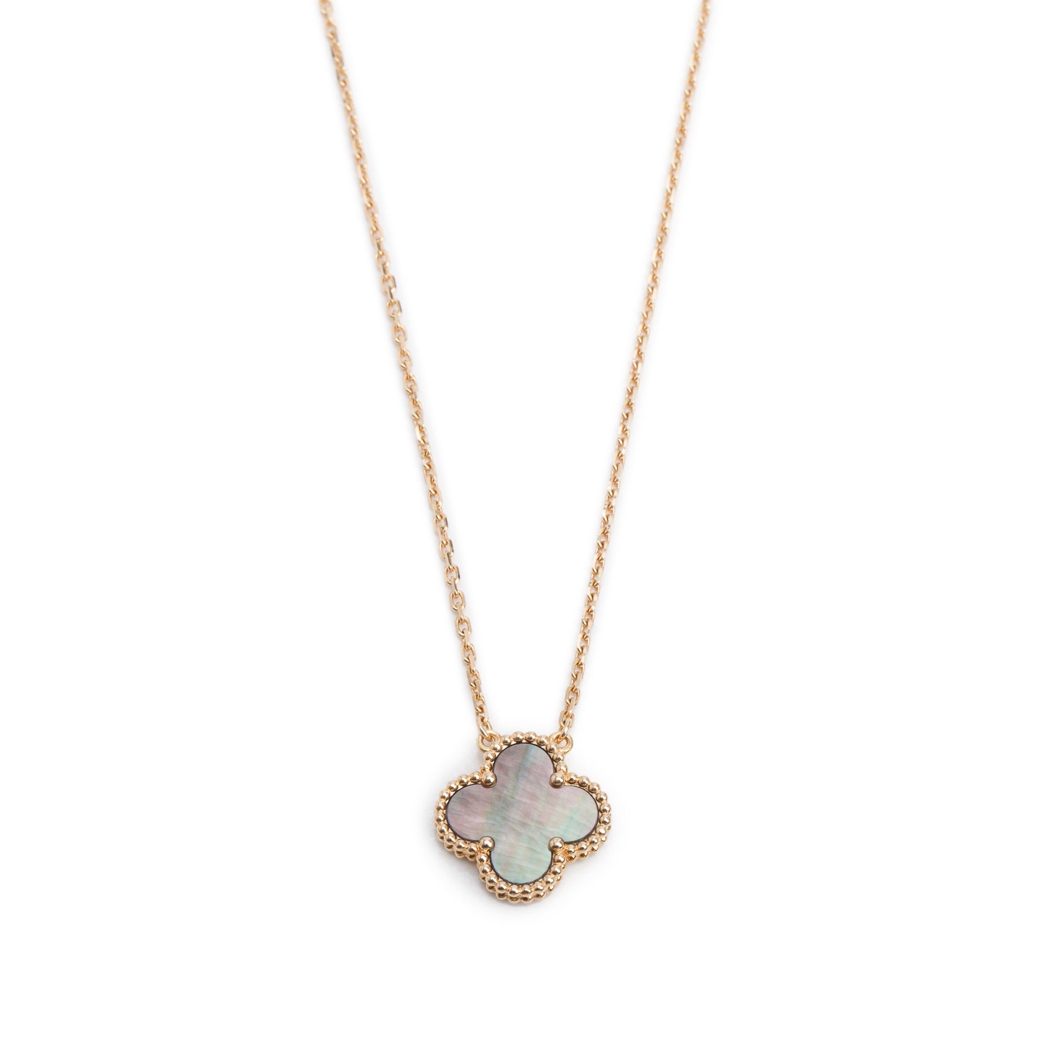 Van Cleef & Arpels 2022 18k Rose Gold Grey Mother of Pearl Vintage Alhambra Pendant Necklace w/ Box & Receipt