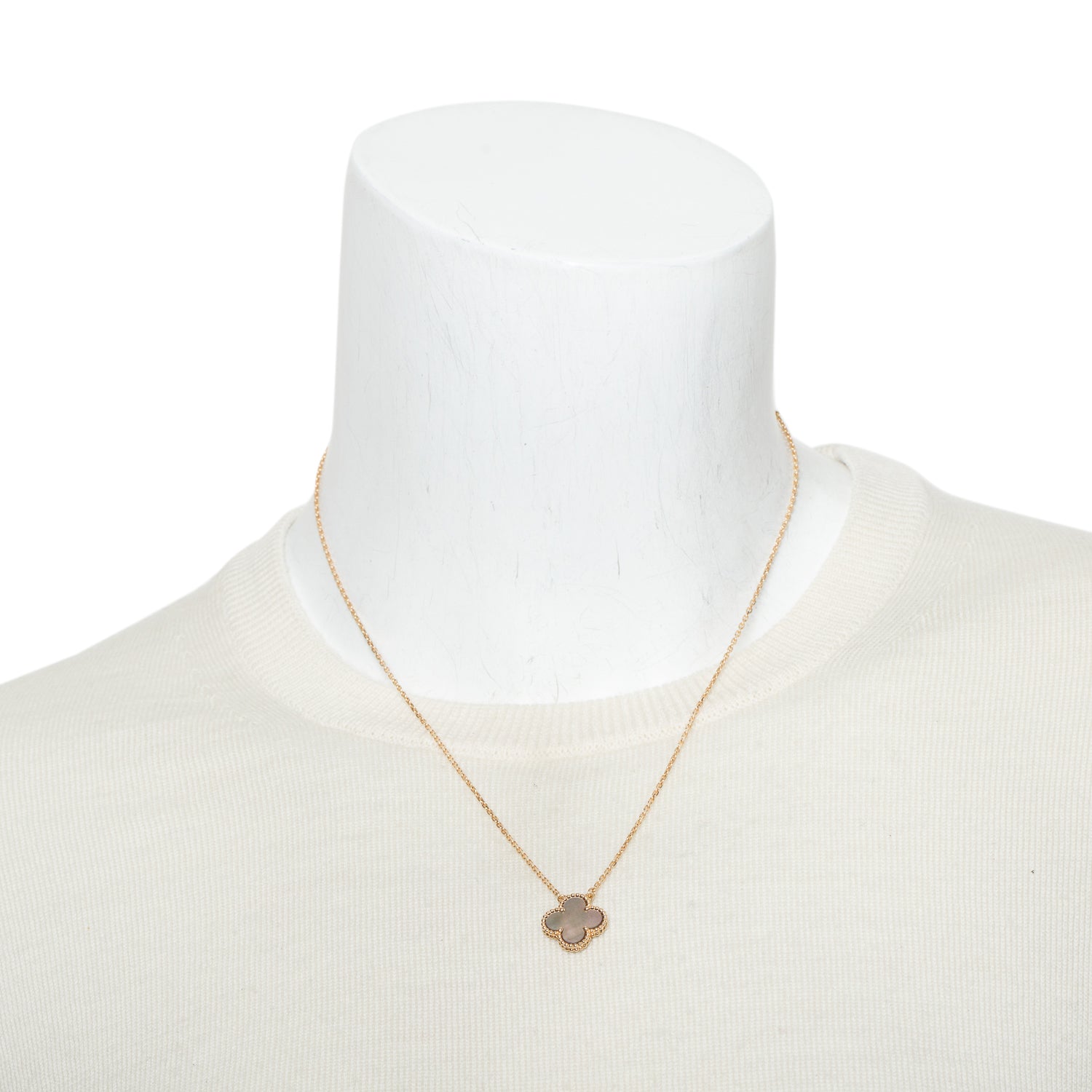 Van Cleef & Arpels 2022 18k Rose Gold Grey Mother of Pearl Vintage Alhambra Pendant Necklace w/ Box & Receipt