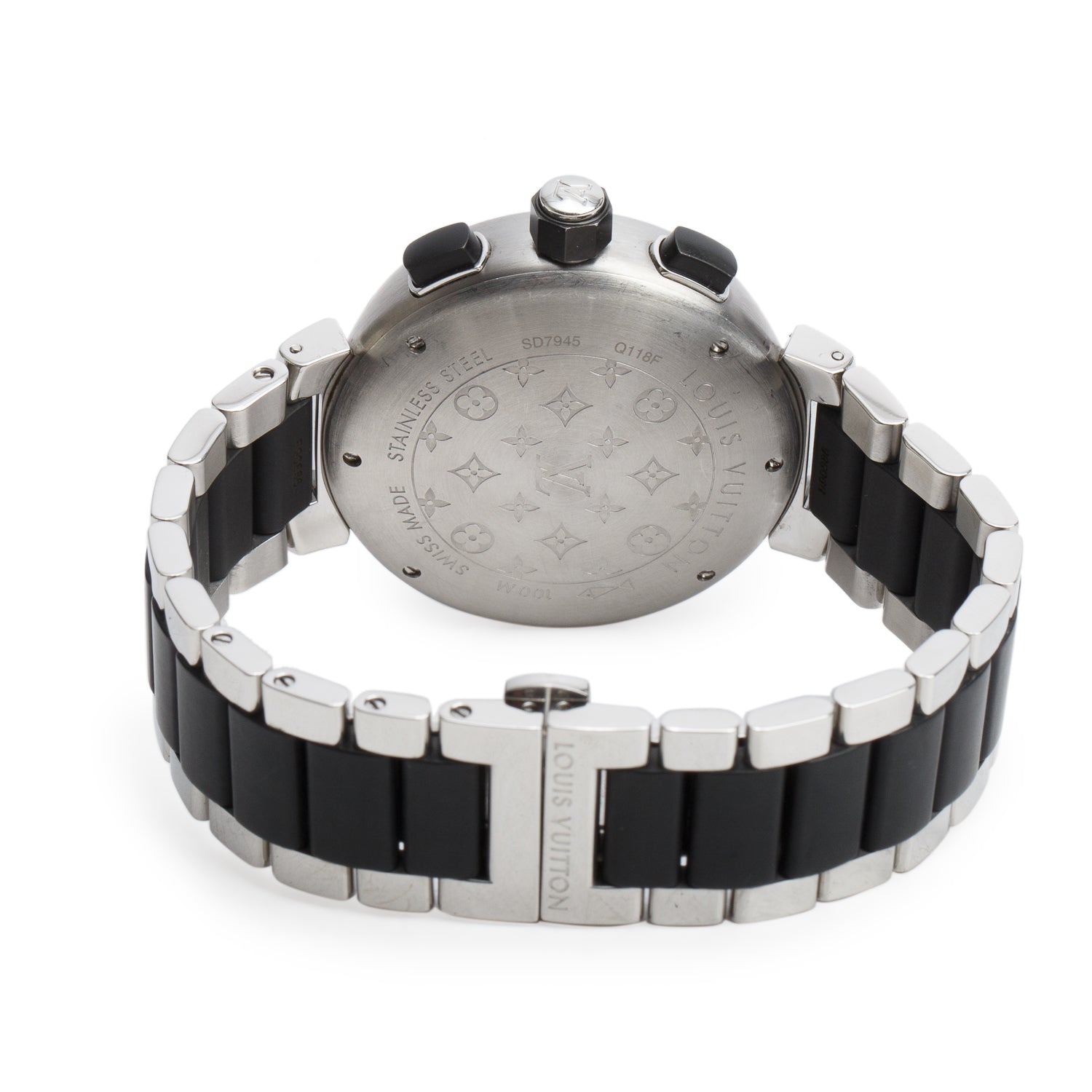 Louis Vuitton Stainless Steel Tambour 41 MM Analog-Digital Quartz Watch Q118F w/ Box