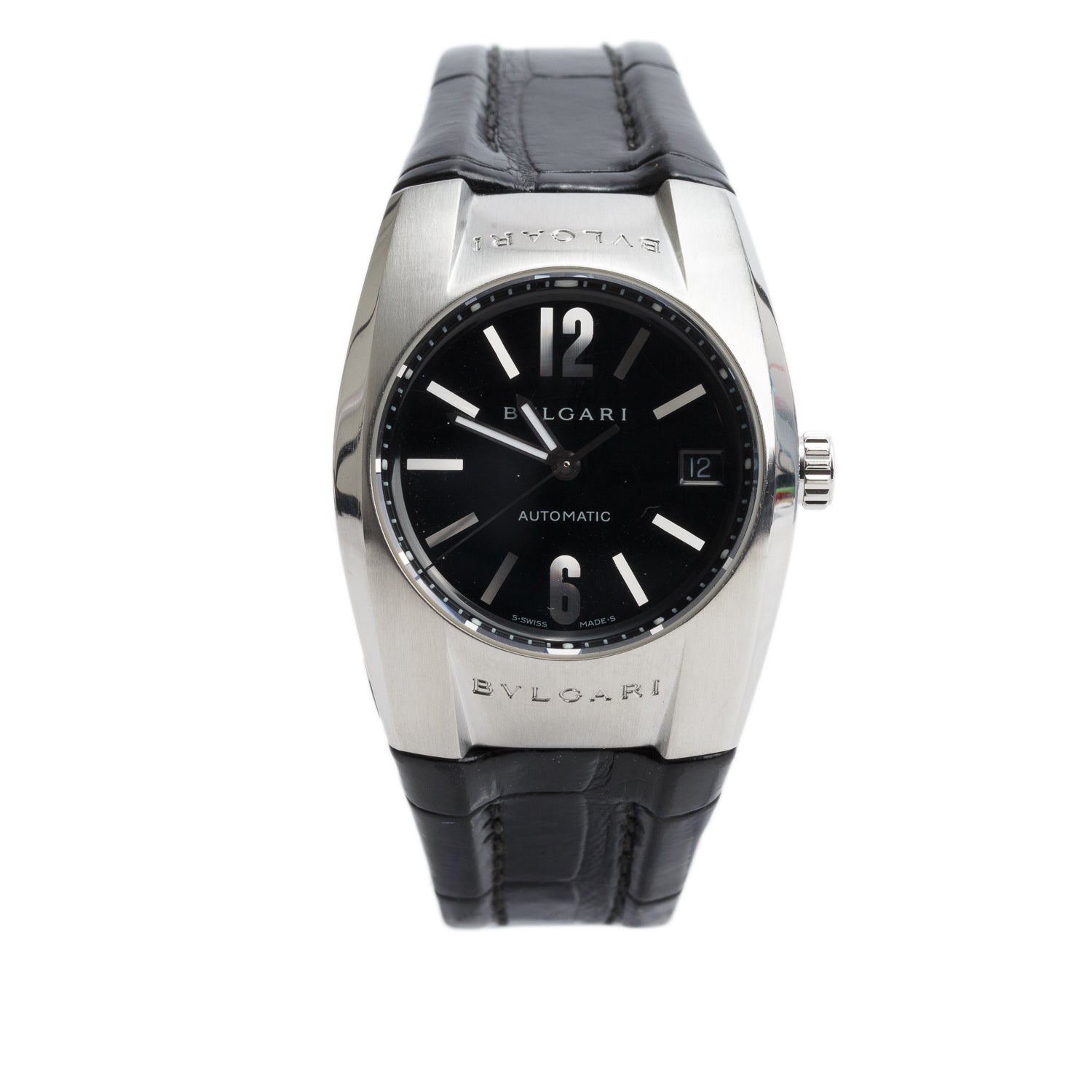 BVLGARI Stainless Steel Elgon 35 MM Automatic Watch Black Dial EG35S