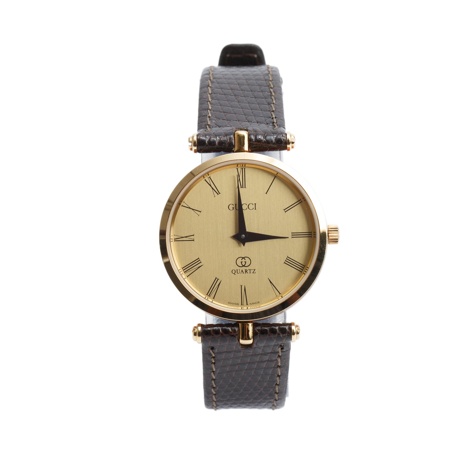 Gucci Vintage Gold Plated Stainless Steel Stack 2000M 30 MM Quartz Watch Gold Dial w/ Box