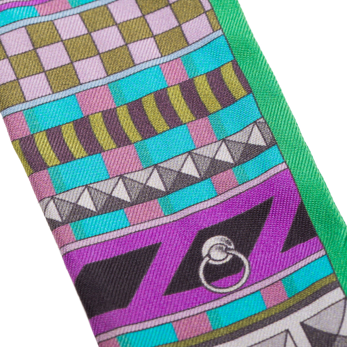 Hermes Green/Multicolor 'Collier de Chiens' Silk Twilly w/ Box & Receipt