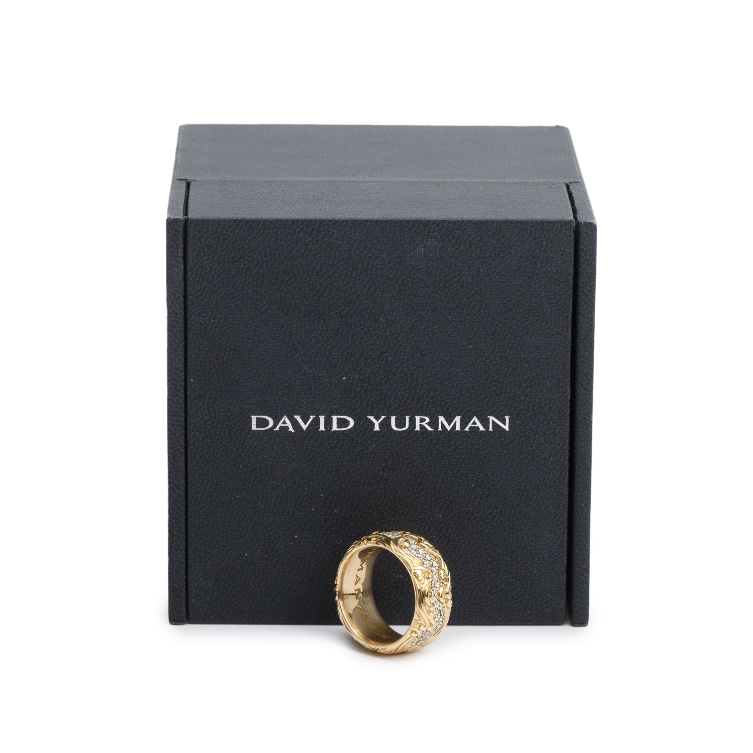 David Yurman 18k Yellow Gold Diamond Waves 10.5 MM Band Ring, Size 8 w/ Box