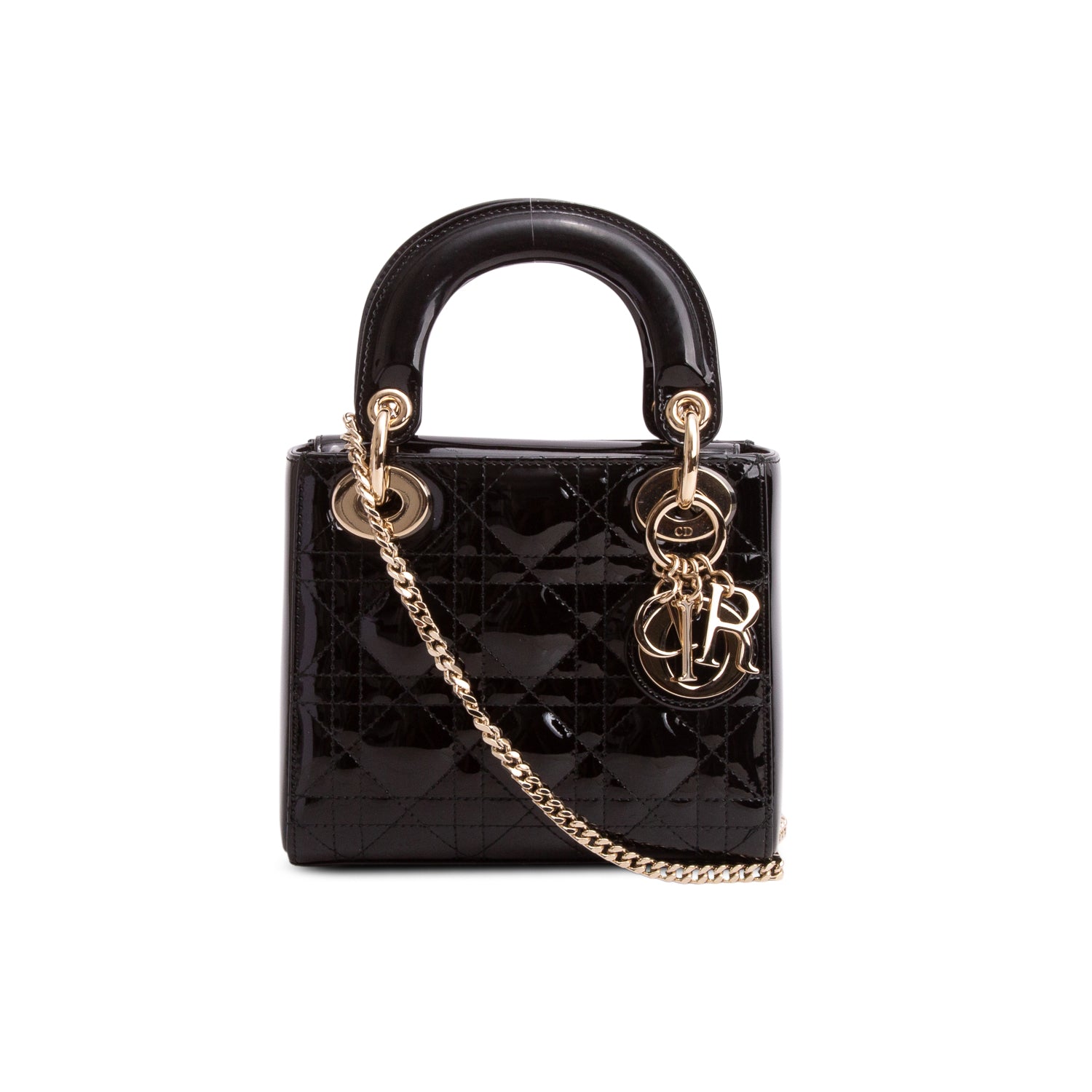 Christian Dior Black Patent Leather Cannage Mini Lady Dior Bag w/ Box, Authenticity Card & Strap