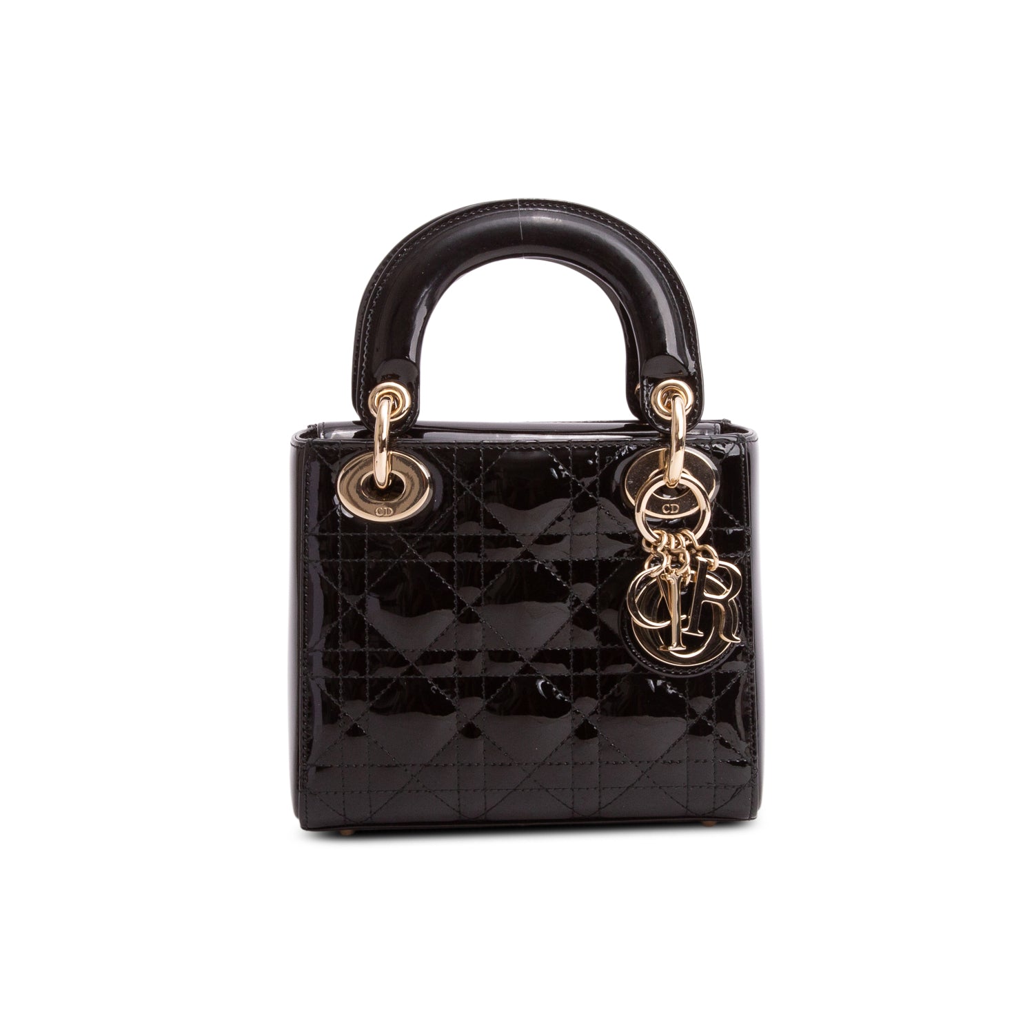 Christian Dior Black Patent Leather Cannage Mini Lady Dior Bag w/ Box, Authenticity Card & Strap