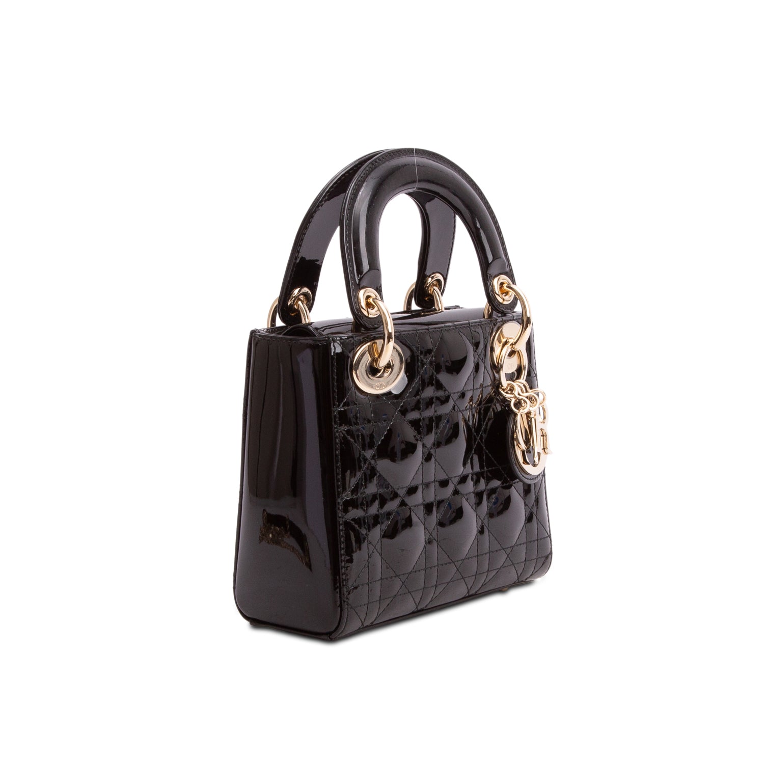 Christian Dior Black Patent Leather Cannage Mini Lady Dior Bag w/ Box, Authenticity Card & Strap
