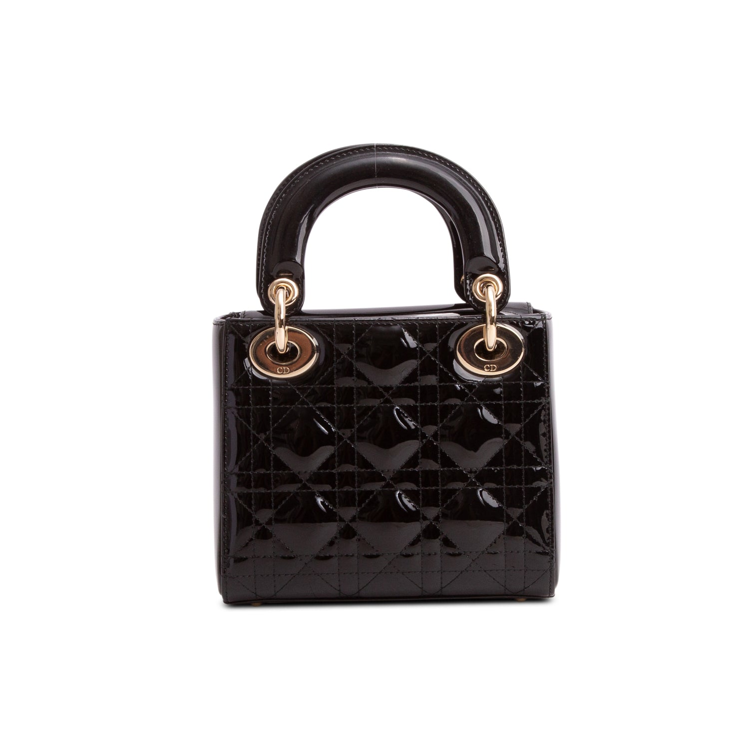 Christian Dior Black Patent Leather Cannage Mini Lady Dior Bag w/ Box, Authenticity Card & Strap