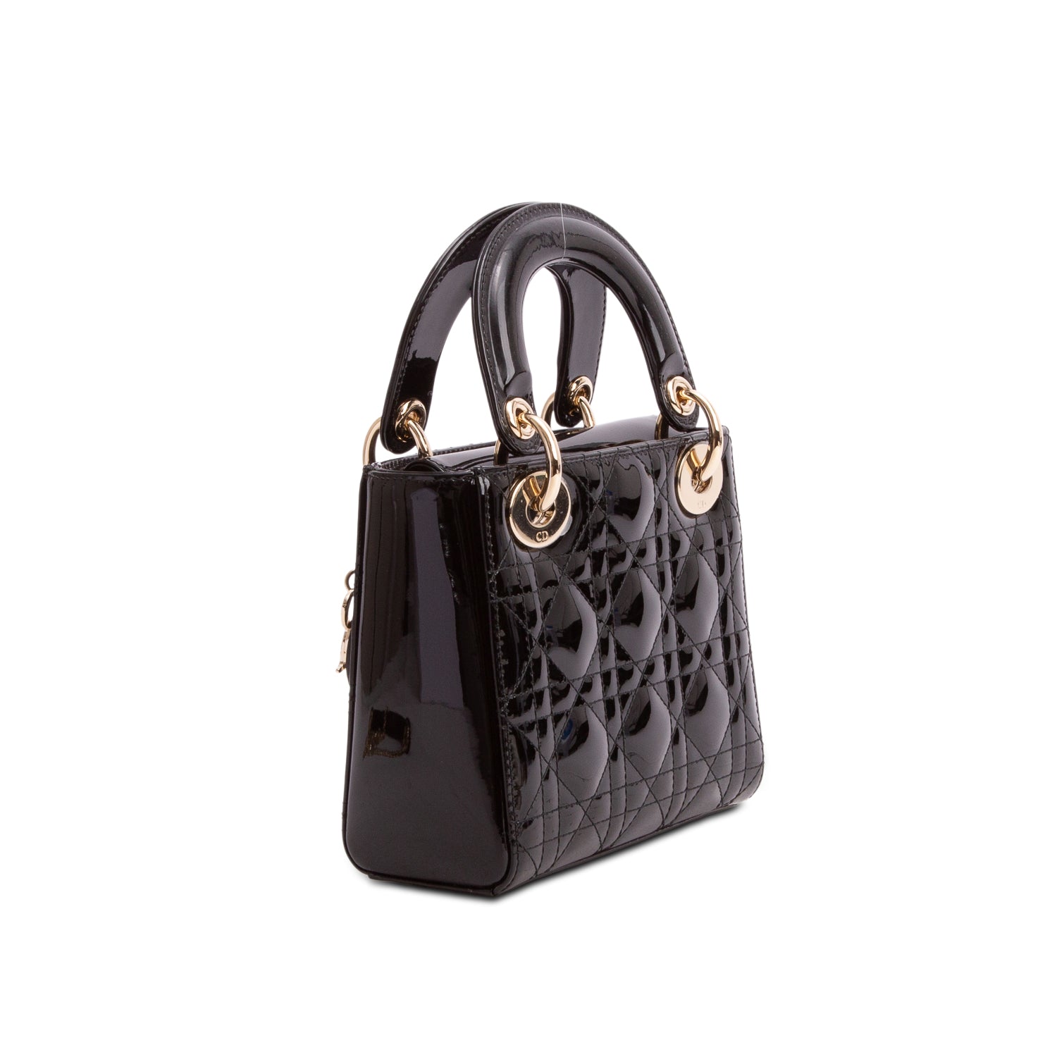 Christian Dior Black Patent Leather Cannage Mini Lady Dior Bag w/ Box, Authenticity Card & Strap