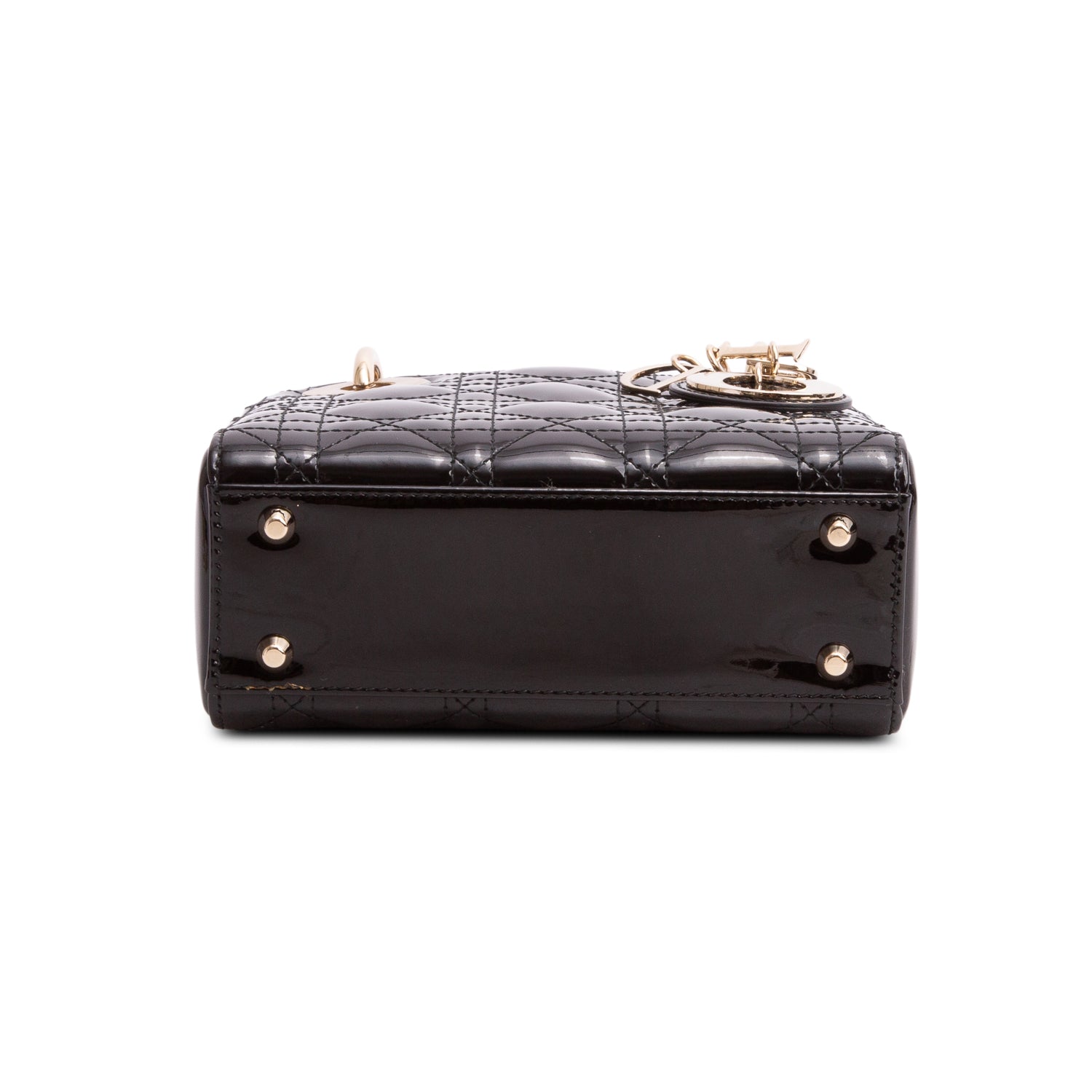 Christian Dior Black Patent Leather Cannage Mini Lady Dior Bag w/ Box, Authenticity Card & Strap