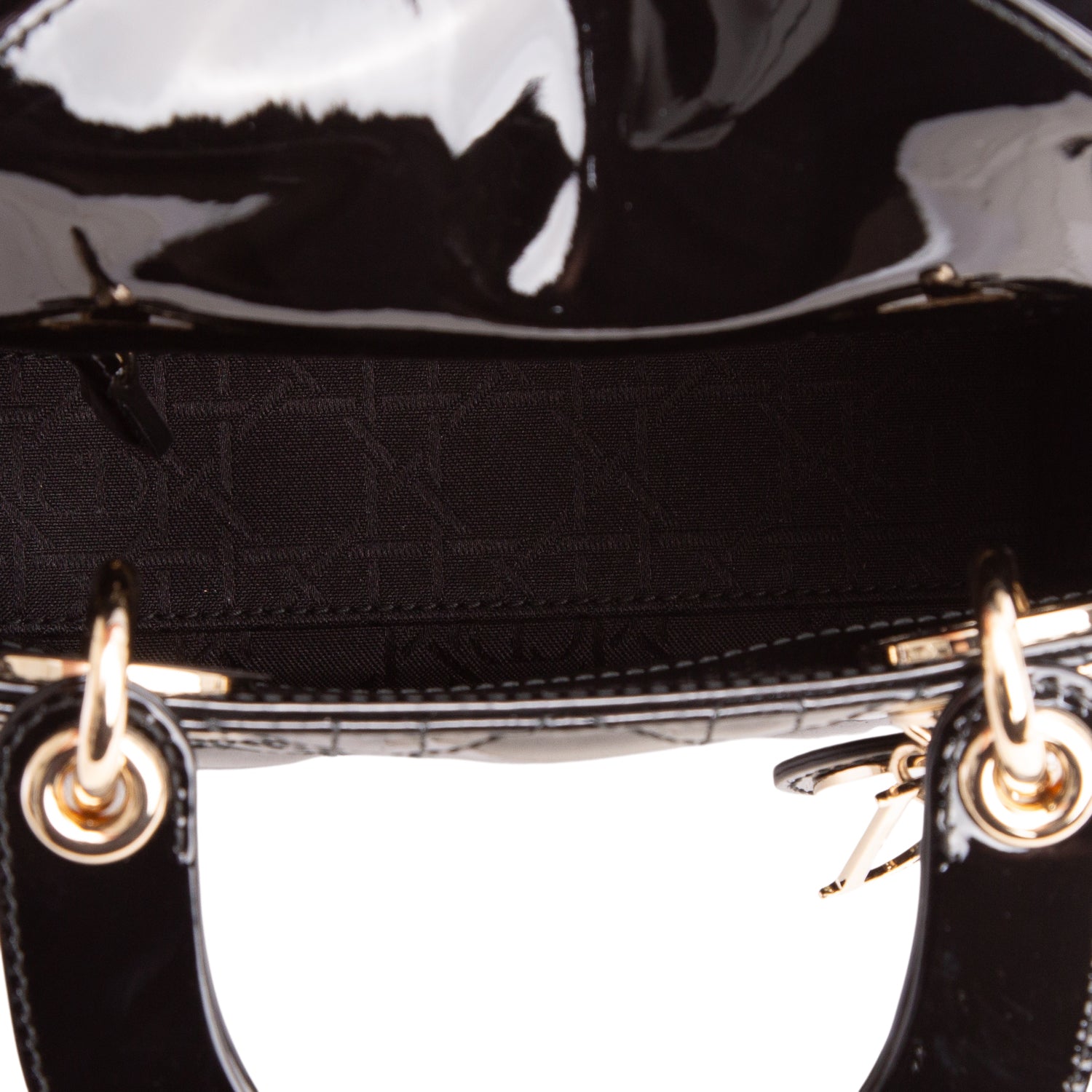 Christian Dior Black Patent Leather Cannage Mini Lady Dior Bag w/ Box, Authenticity Card & Strap