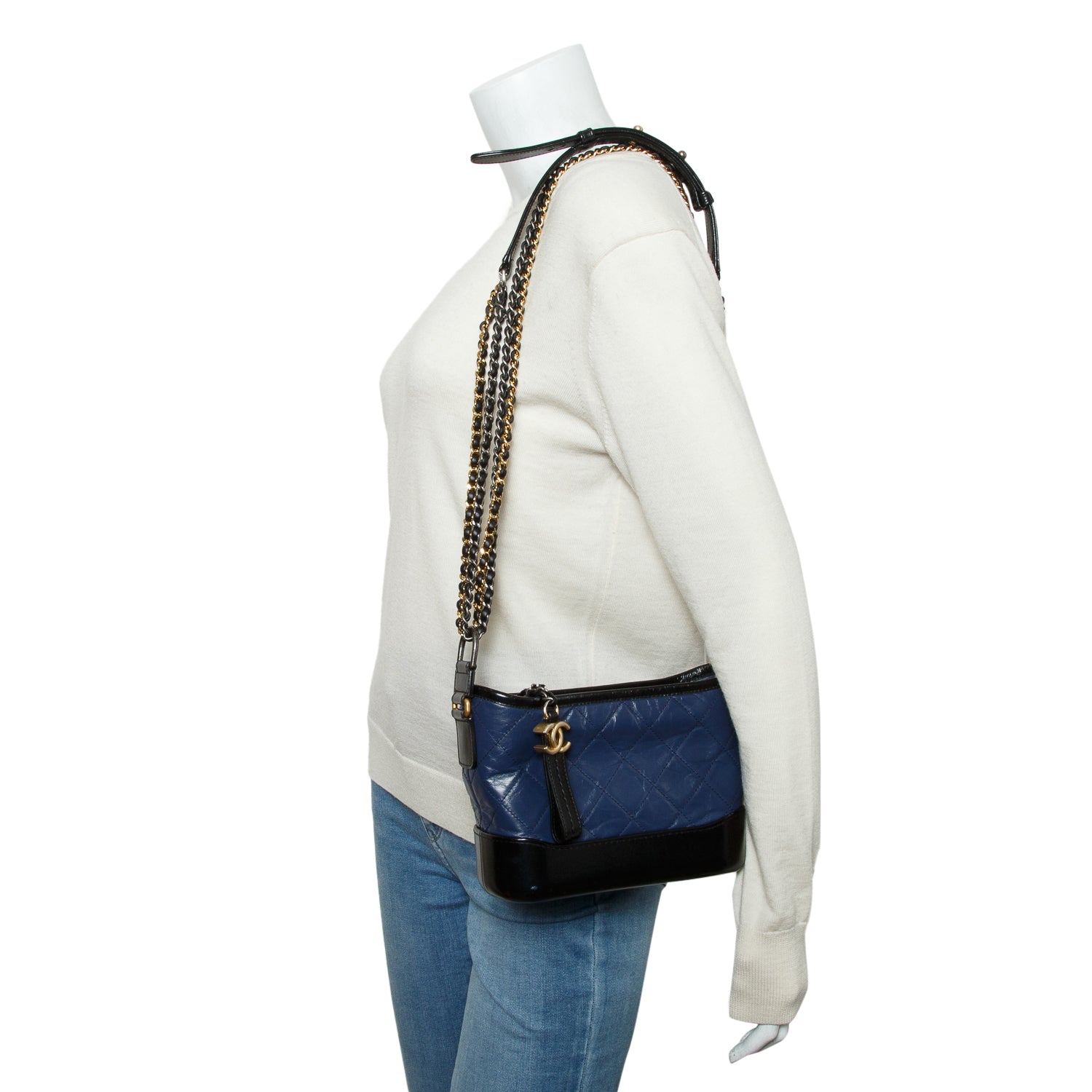 Chanel Blue & Black Aged Lambskin Small Gabrielle Hobo w/ Box & Authenticity Card