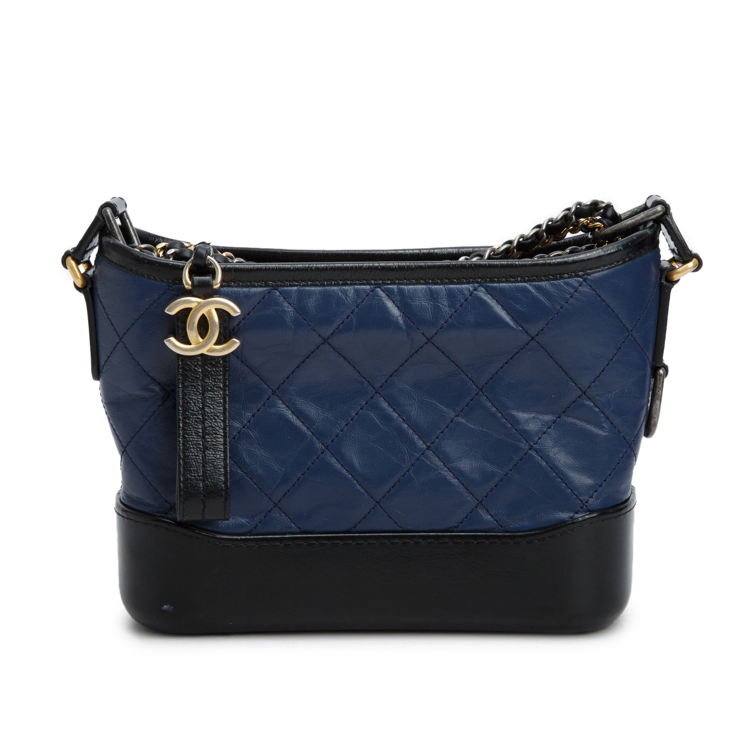 Chanel Blue & Black Aged Lambskin Small Gabrielle Hobo w/ Box & Authenticity Card
