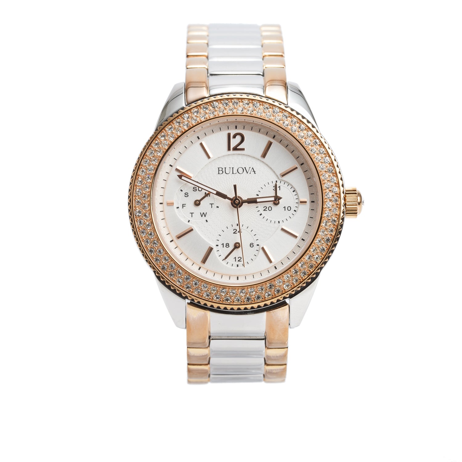 Bulova Two-Tone Stainless Steel Crystal Bezel 38 MM Boyfriend Chronograph Quartz Watch