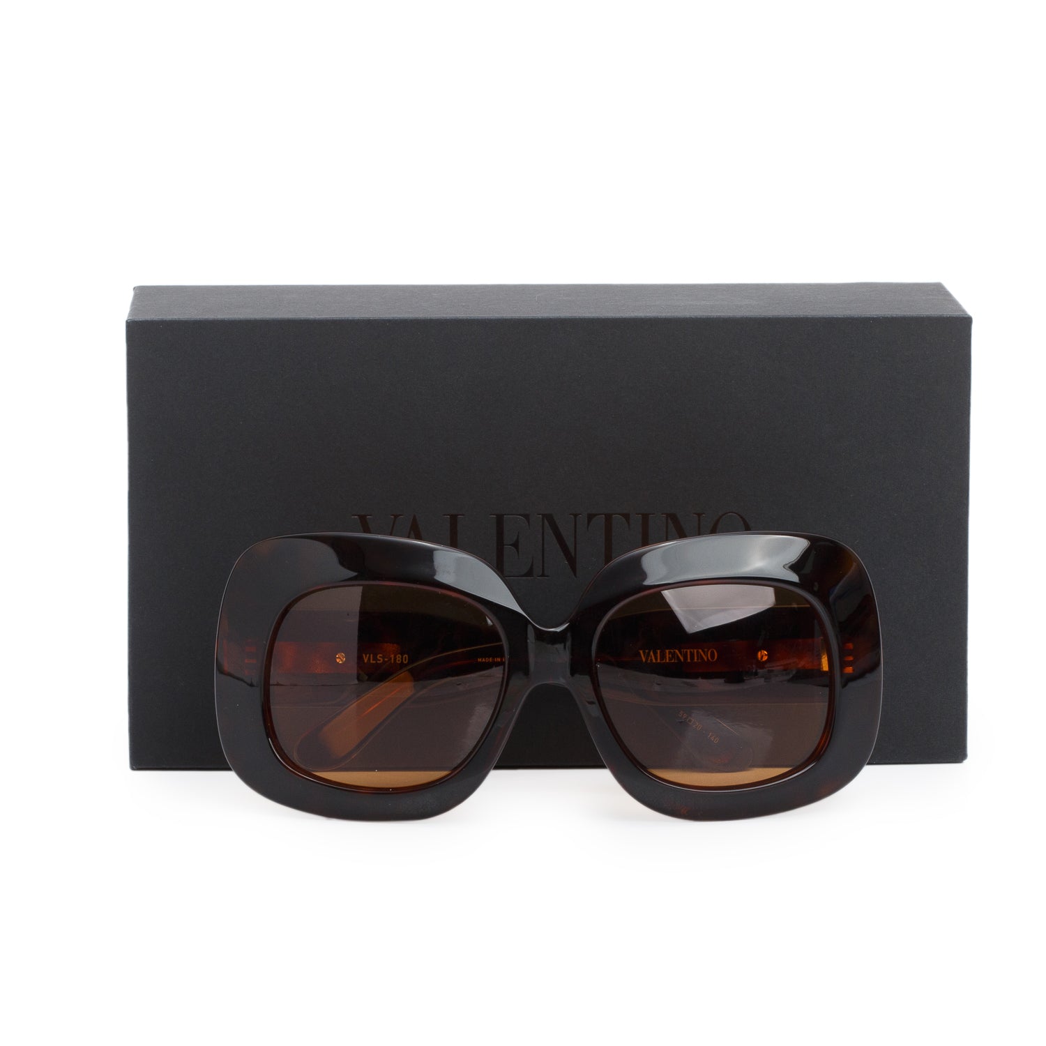 Valentino  VLS-180 Brown Havana Acetate Vlogo Oversized Square Sunglasses w/ Box & Case