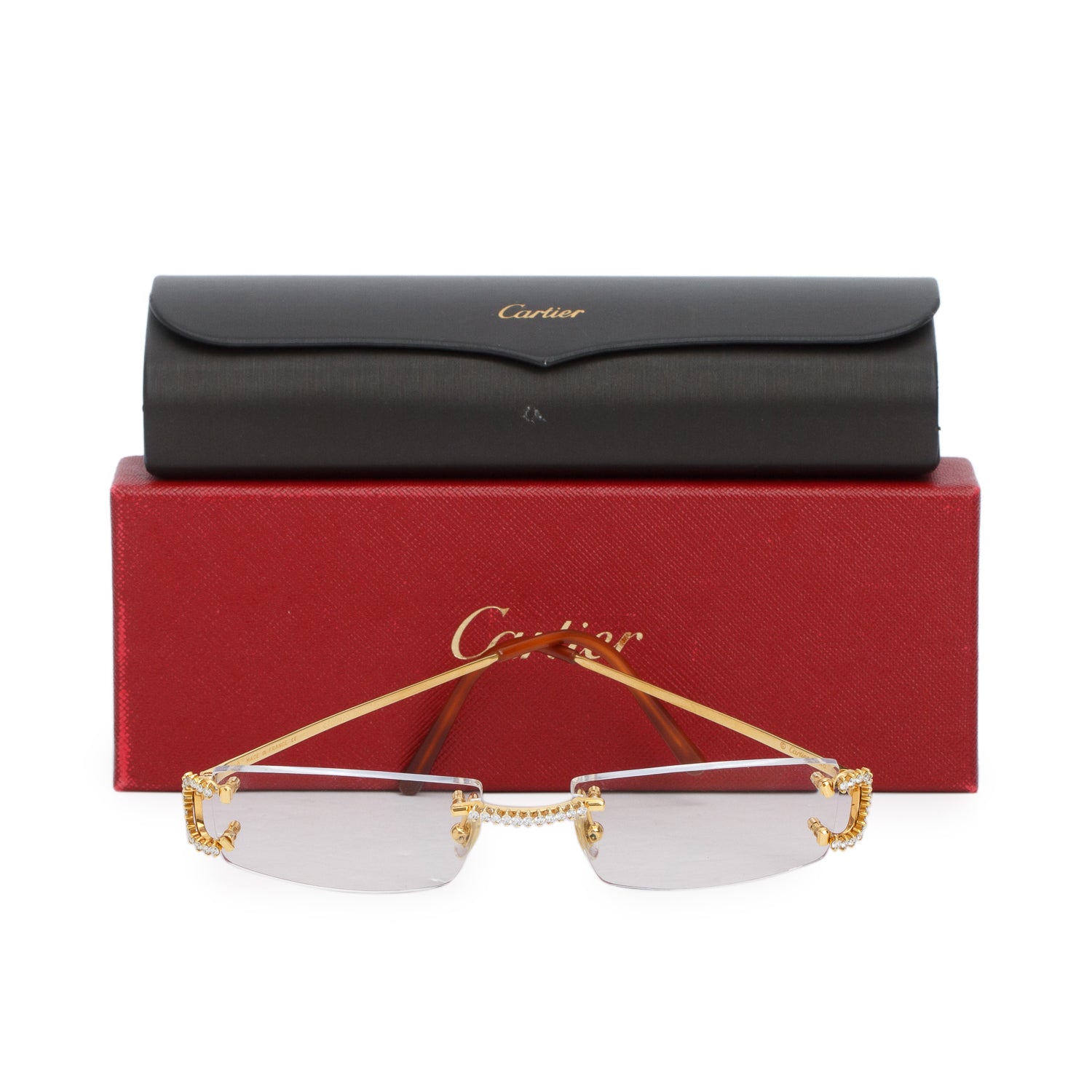 Cartier CT000920 Diamond Piccadilly Rimless Diamond Cut Sunglasses w/ Box & Case
