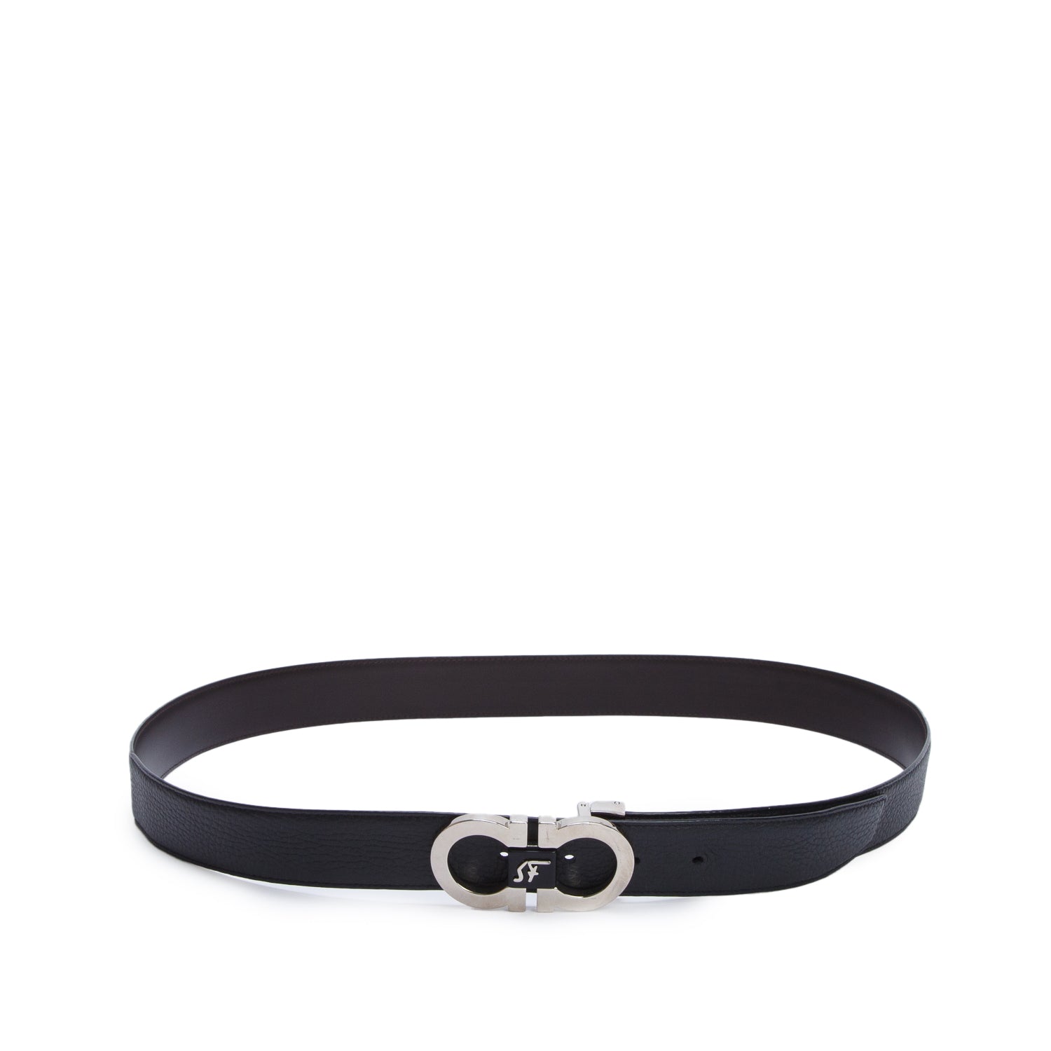 Ferragamo 2022 Black/Brown Calfskin Leather 35MM Reversible Adjustable Gancini Belt w/ Box