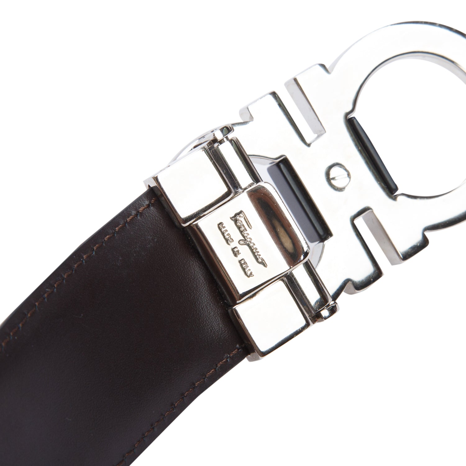 Ferragamo 2022 Black/Brown Calfskin Leather 35MM Reversible Adjustable Gancini Belt w/ Box