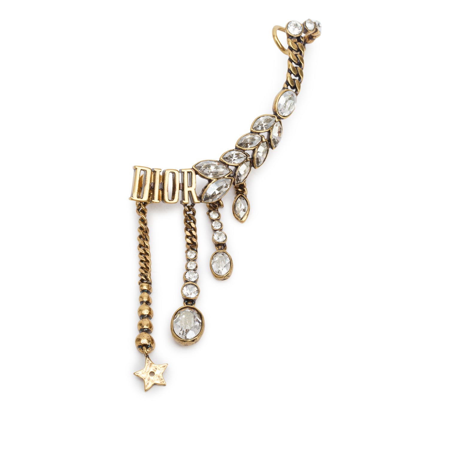 Christian Dior Aged Gold Plated Crystal Logo Dio(r)evolution Single Earring w/ Box