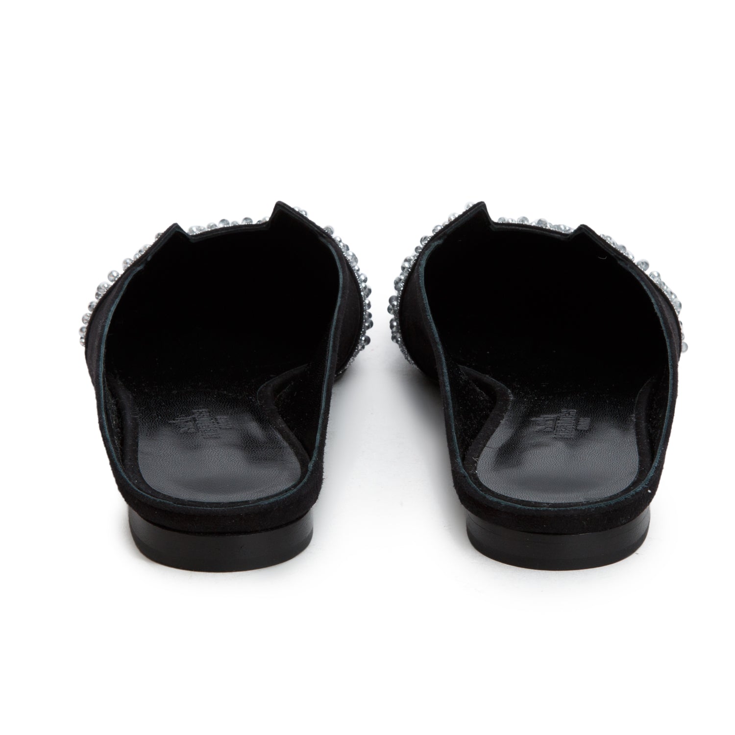 Hermes Noir Velvet Goatskin Crystal Roxane Mule Sandals, Women's Size 36.5 w/ Box