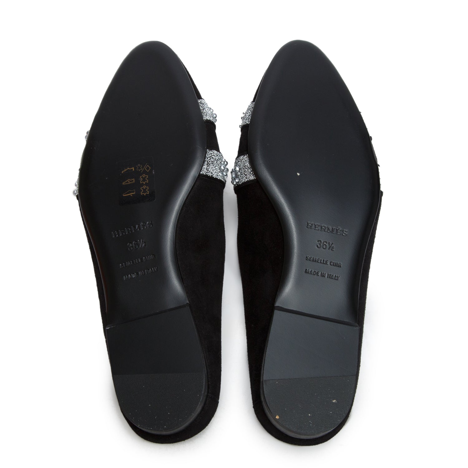 Hermes Noir Velvet Goatskin Crystal Roxane Mule Sandals, Women's Size 36.5 w/ Box