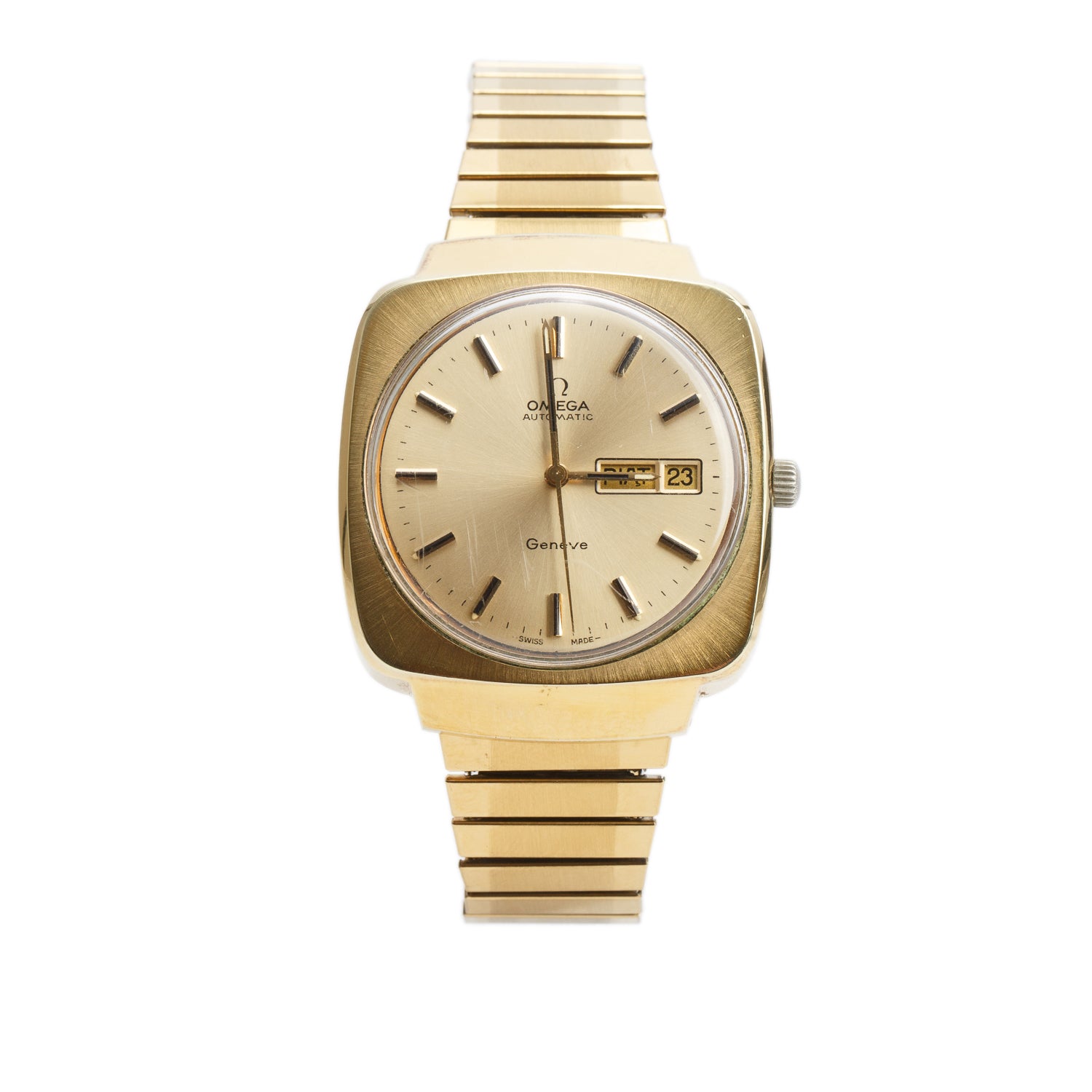 Omega Vintage Gold-Plated Stainless Steel Geneve 37 MM Automatic Day Date Watch