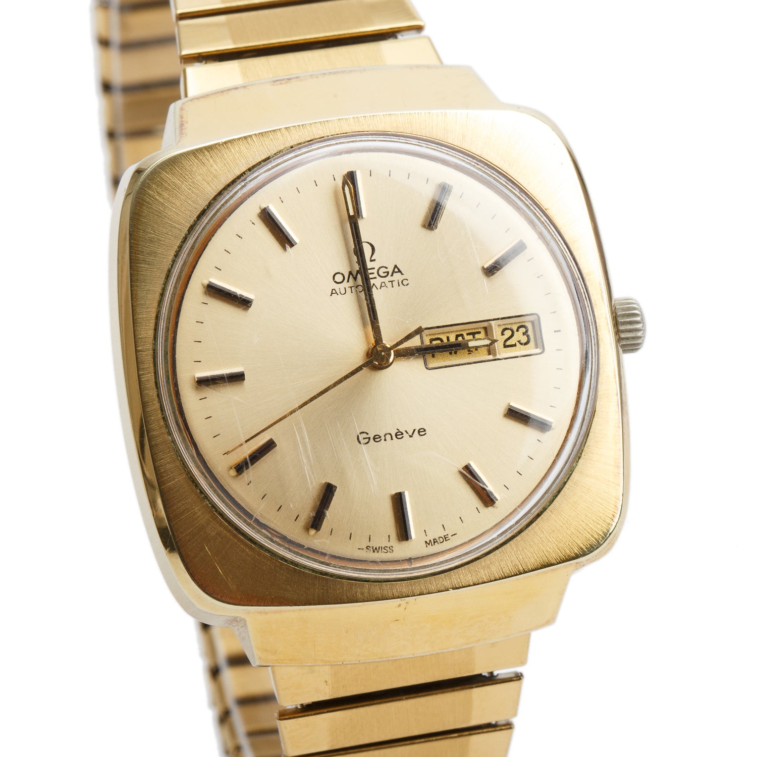 Omega Vintage Gold-Plated Stainless Steel Geneve 37 MM Automatic Day Date Watch