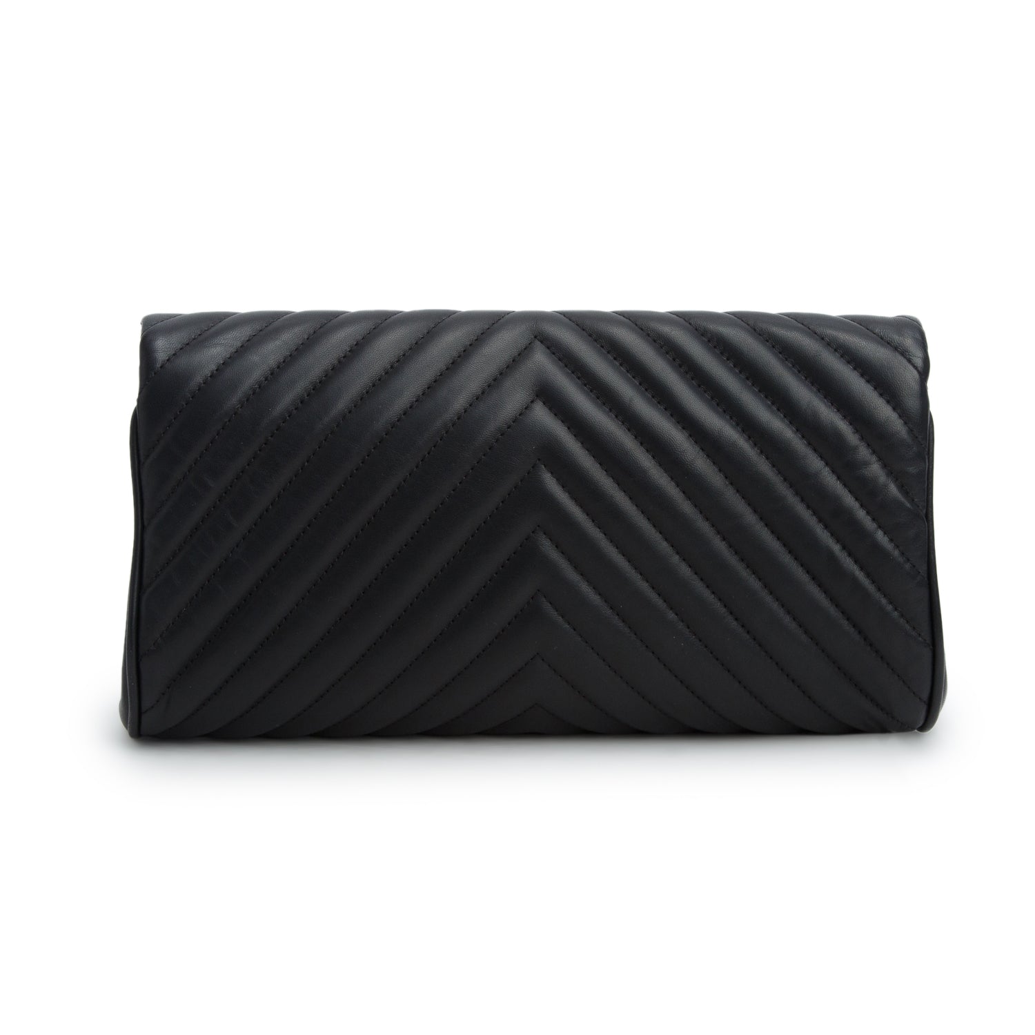 Chanel Black Sheepskin Chevron Fold Up Again Clutch w/ Authenticity Card